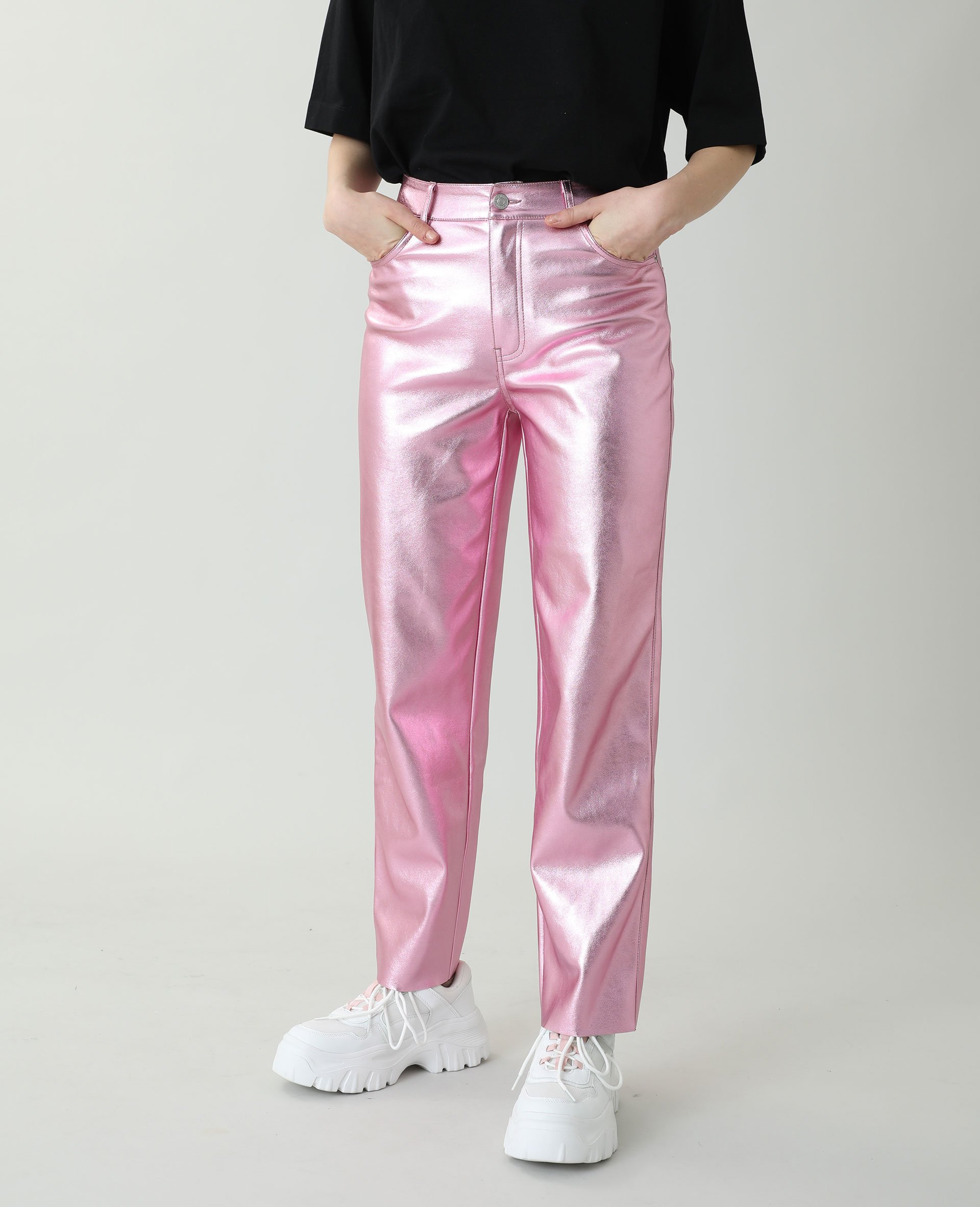 Pantalon simili cuir rose outlet