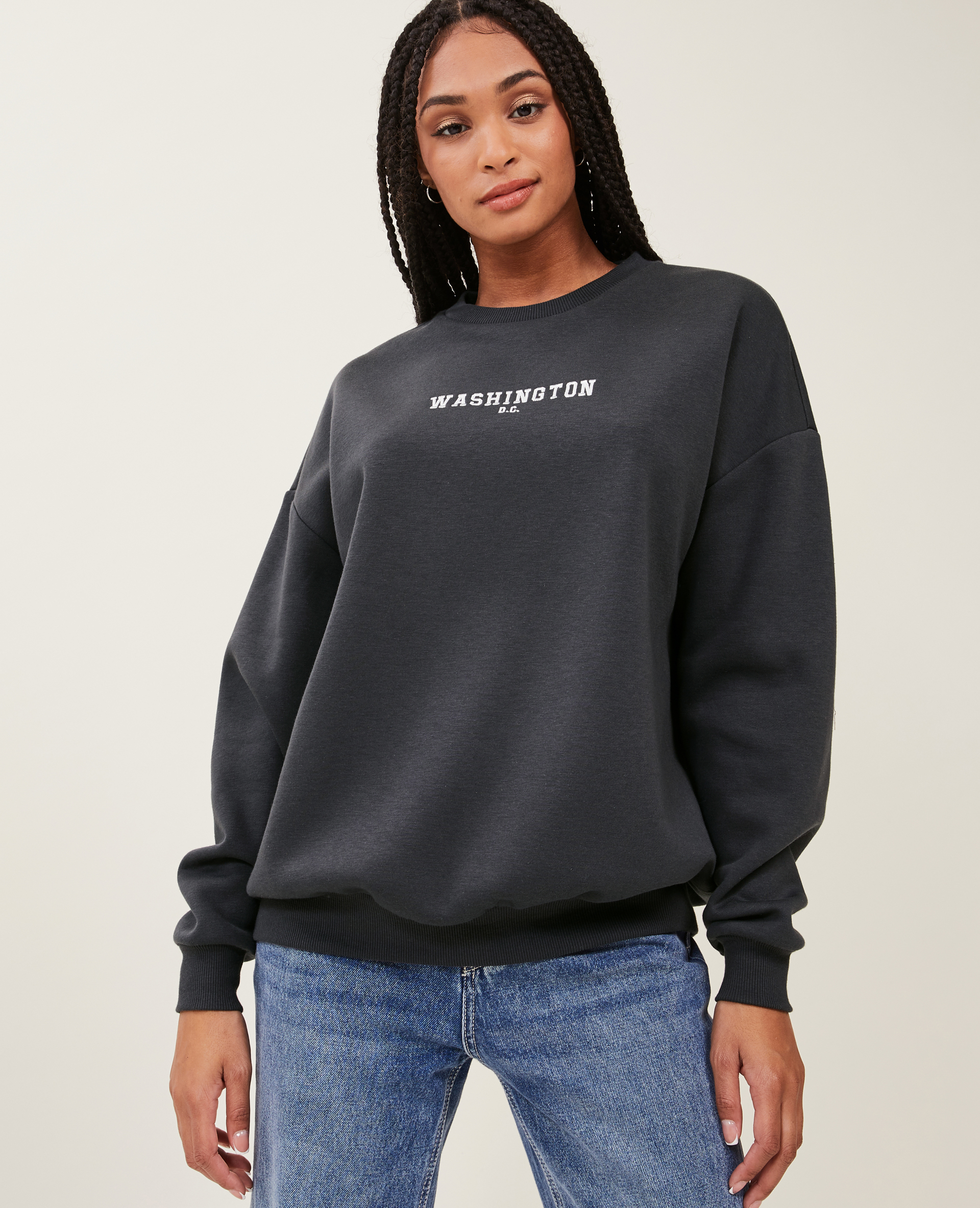 Sweat oversize col rond gris foncé - Pimkie