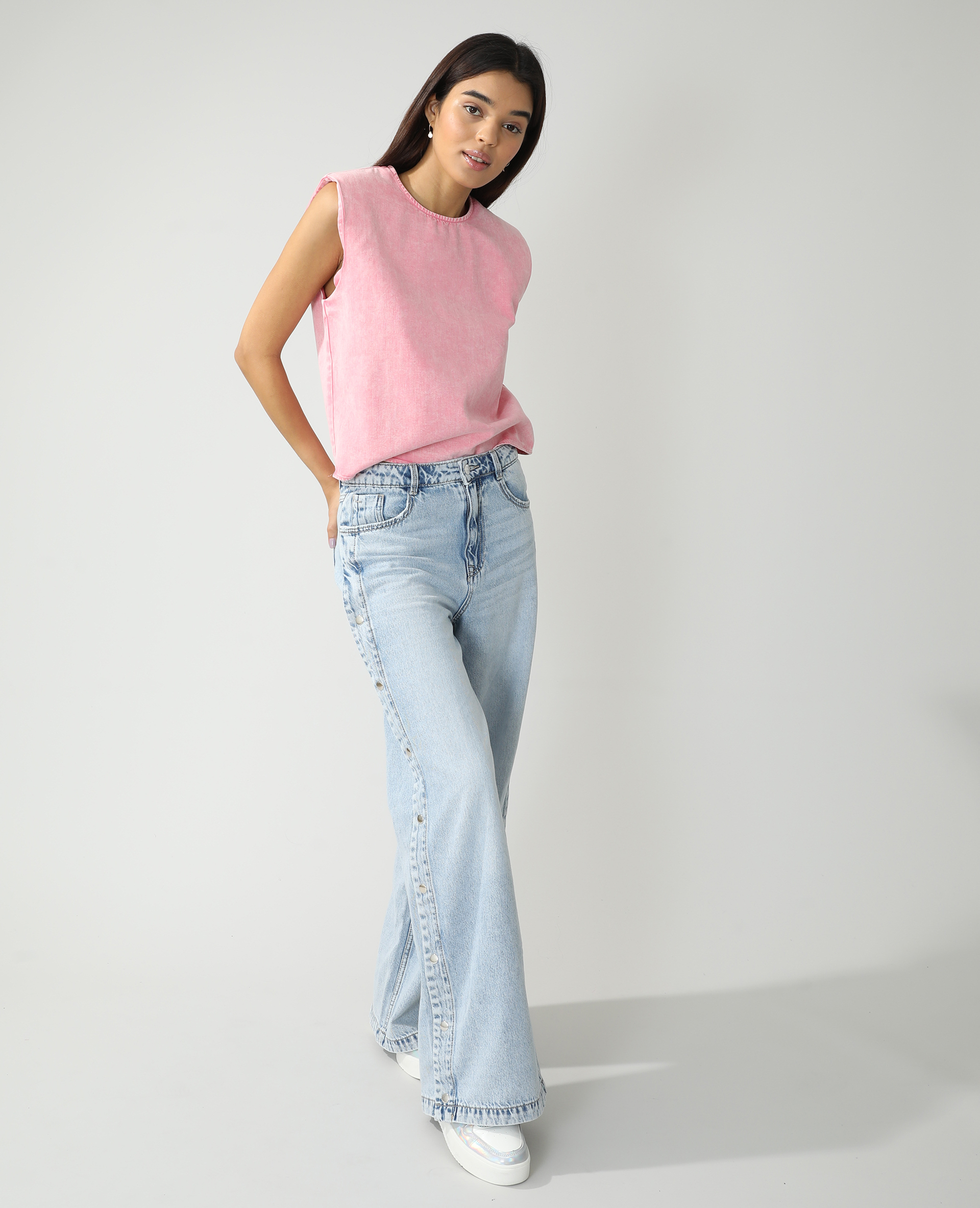 Top en jean à épaulettes rose clair - Pimkie