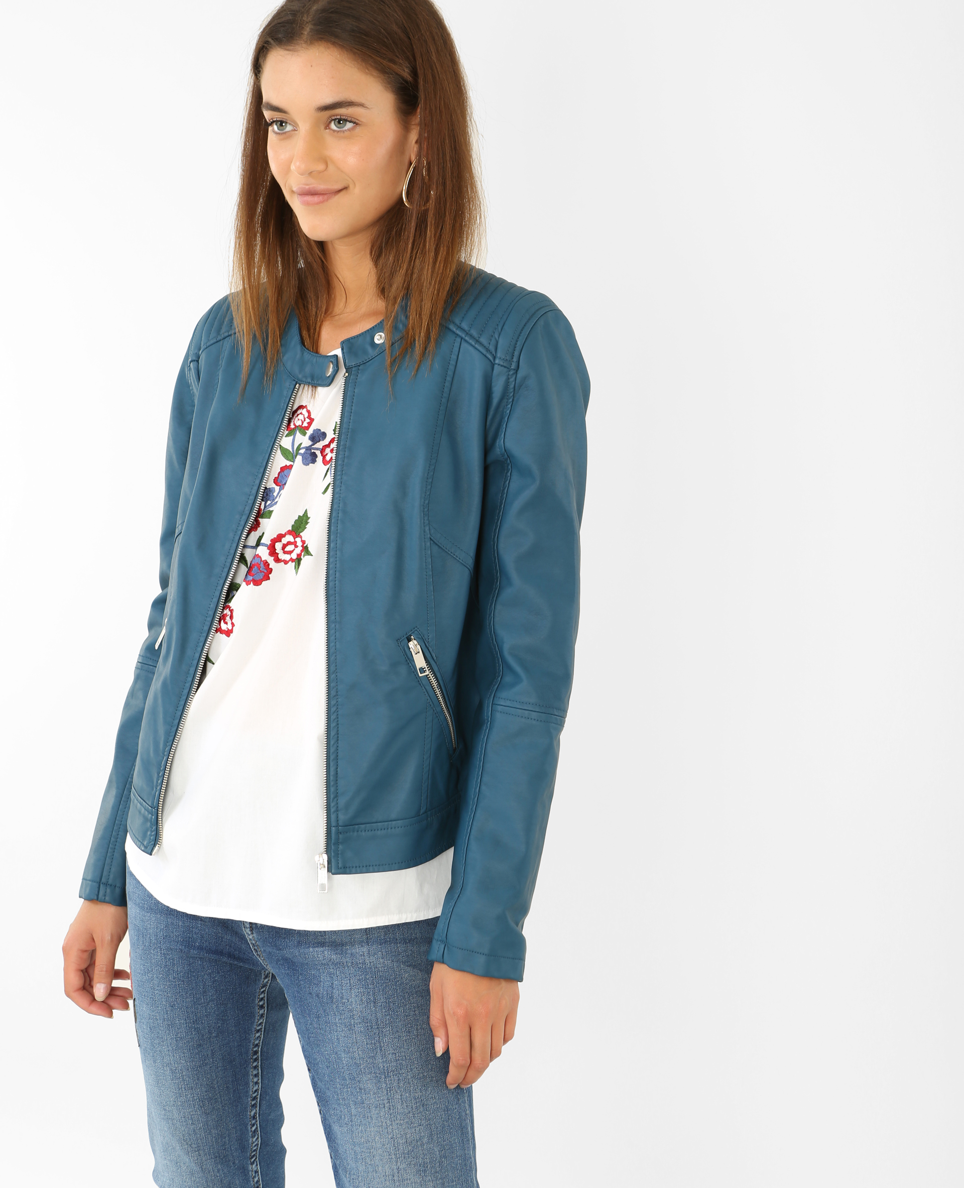 Veste simili cuir bleu sales