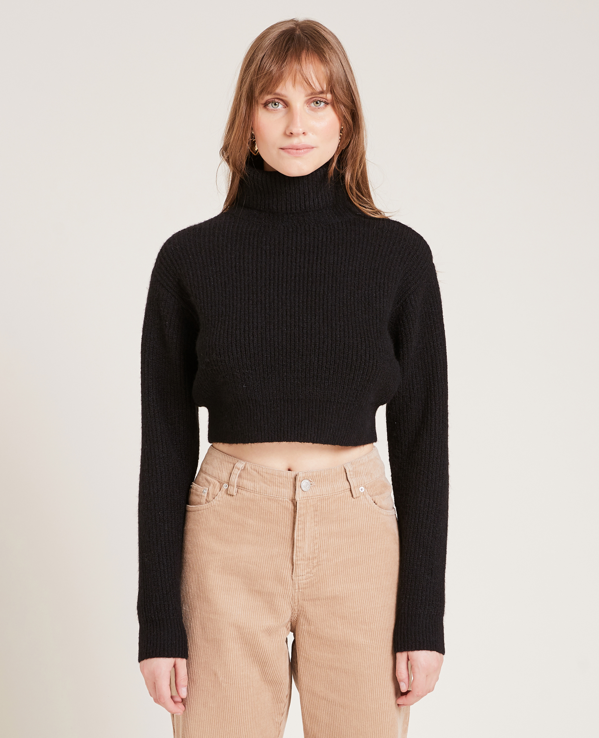 Pull cropped col roulé noir - Pimkie