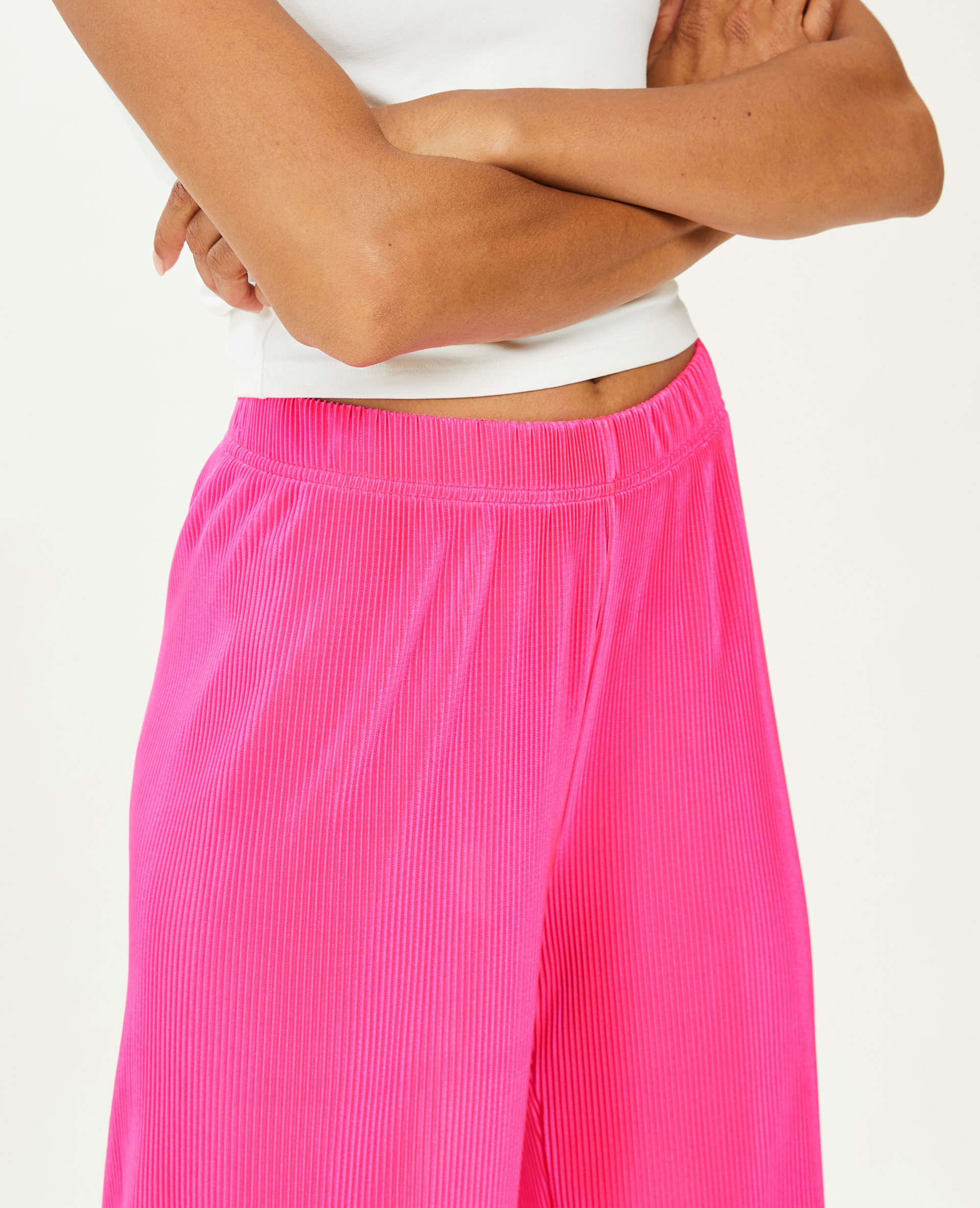 Pantalon large maille plissée rose fuchsia - Pimkie