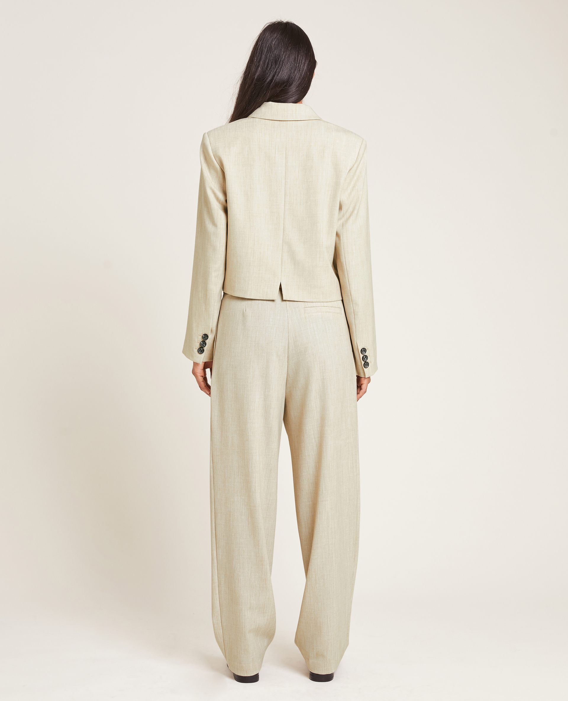 Veste blazer courte avec épaulettes beige chiné - Pimkie