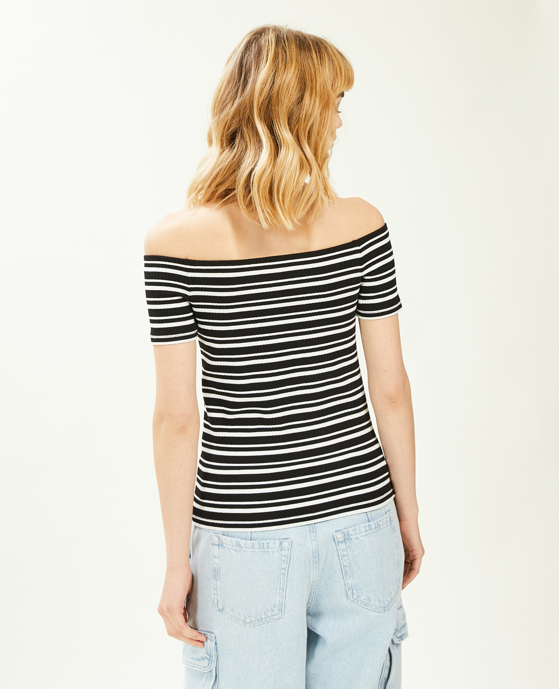 Top encolure Bardot maille côtelée blanc - Pimkie