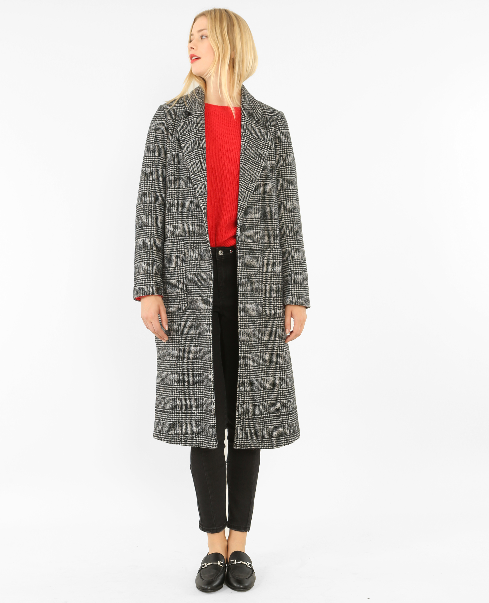 Manteau prince-de-galles noir - Pimkie
