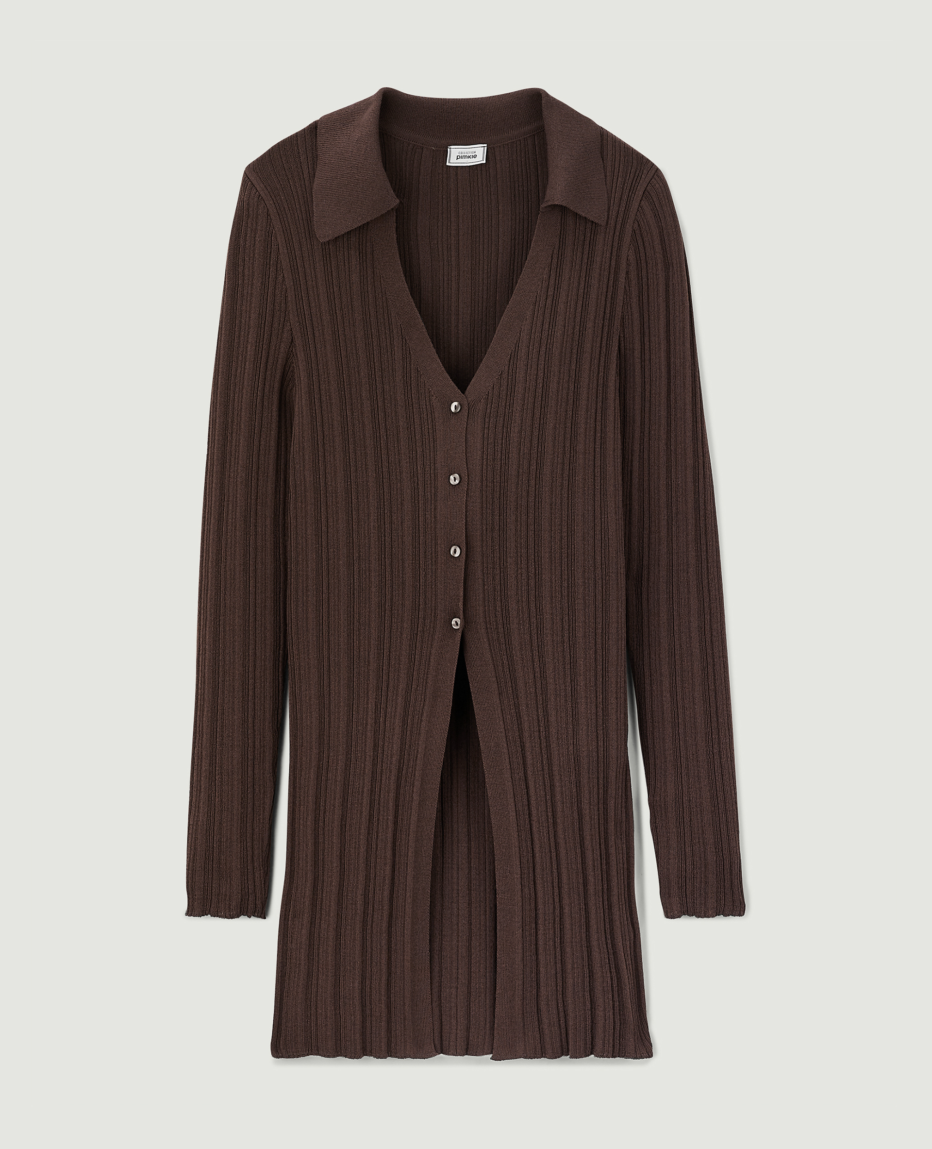 Gilet long en maille côtelée col polo marron - Pimkie