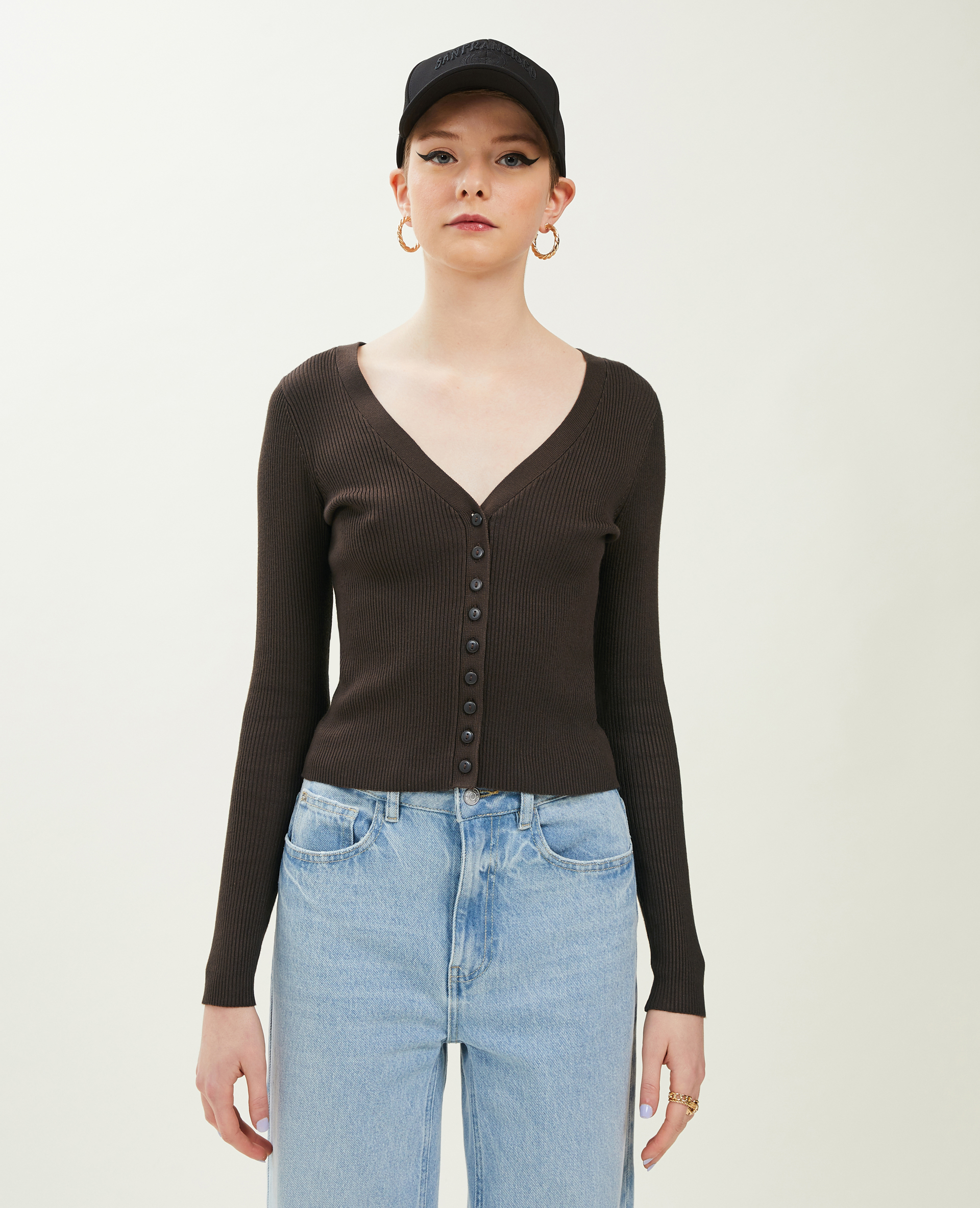 Gilet en maille côtelée marron - Pimkie