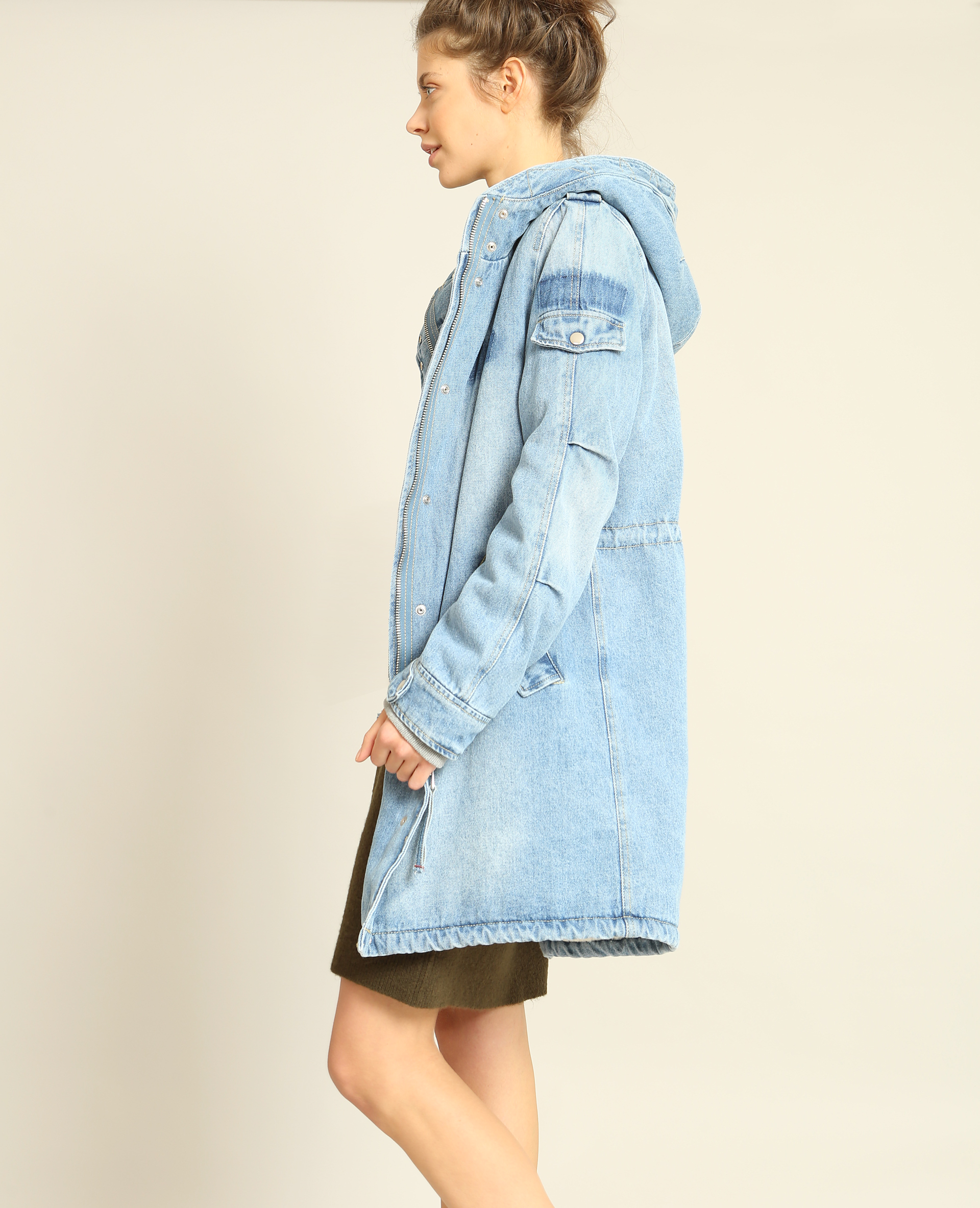 manteau jeans long femme