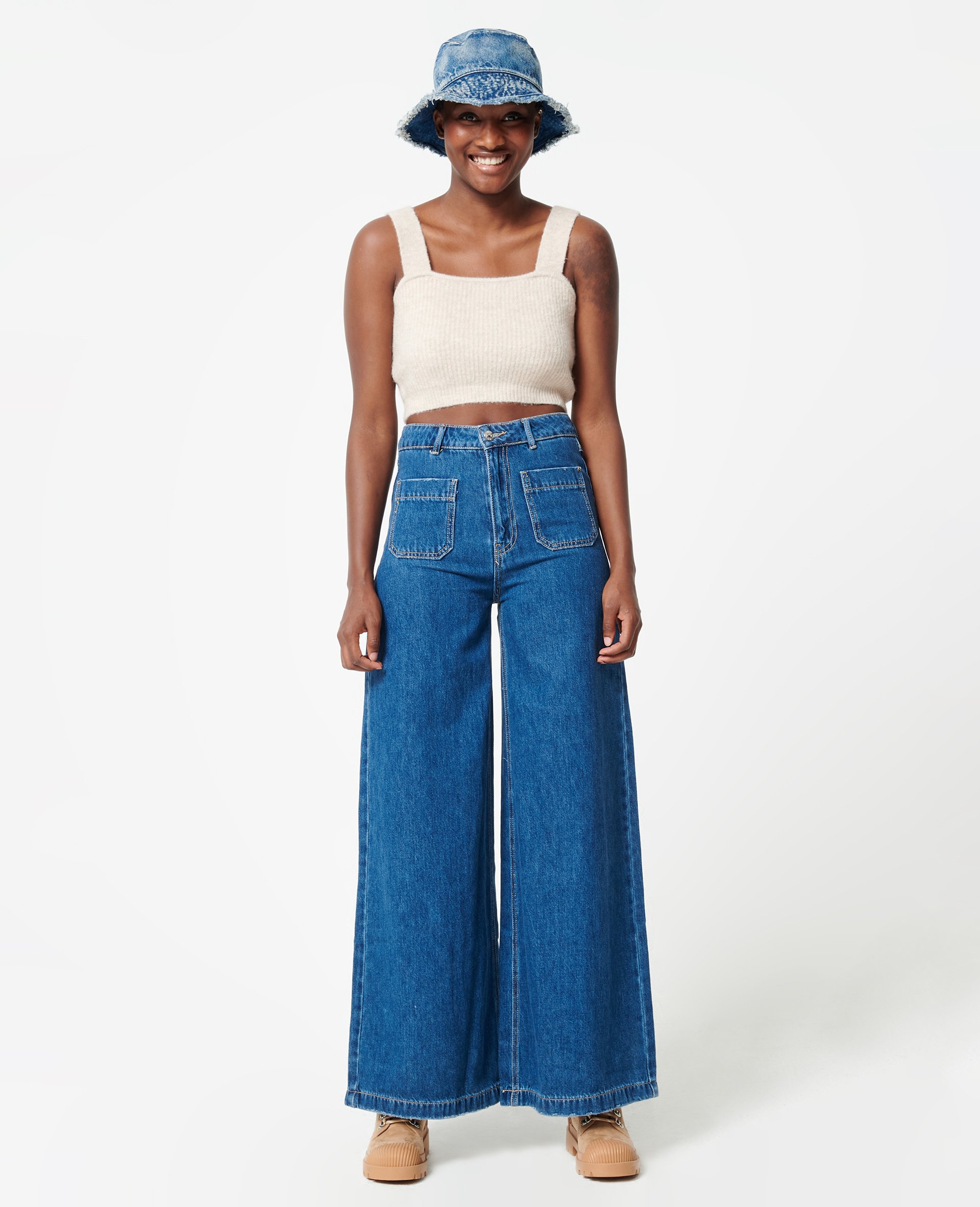 Jean wide taille haute Pimkie