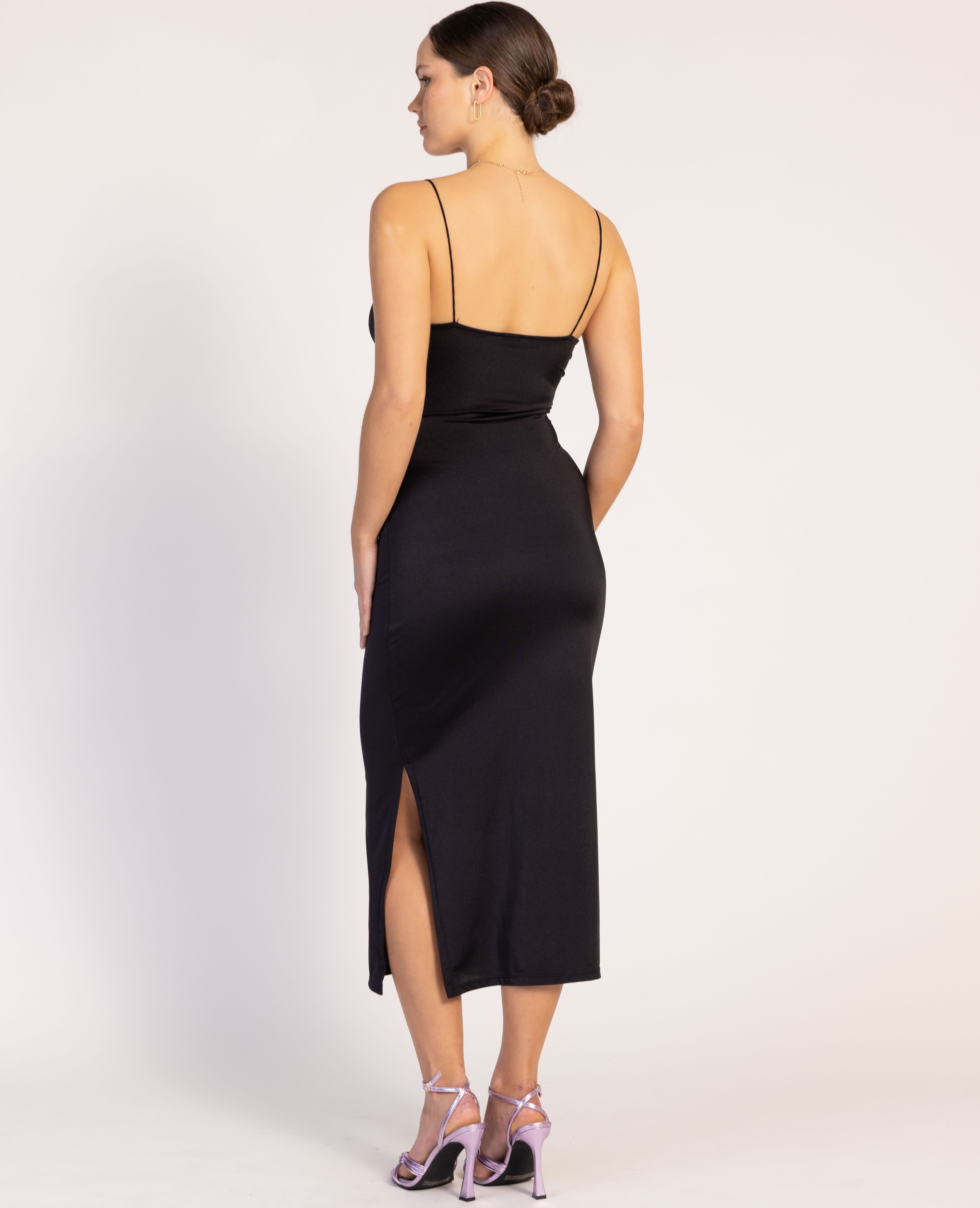 Robe midi cache-cœur en maille satinée noir - Pimkie