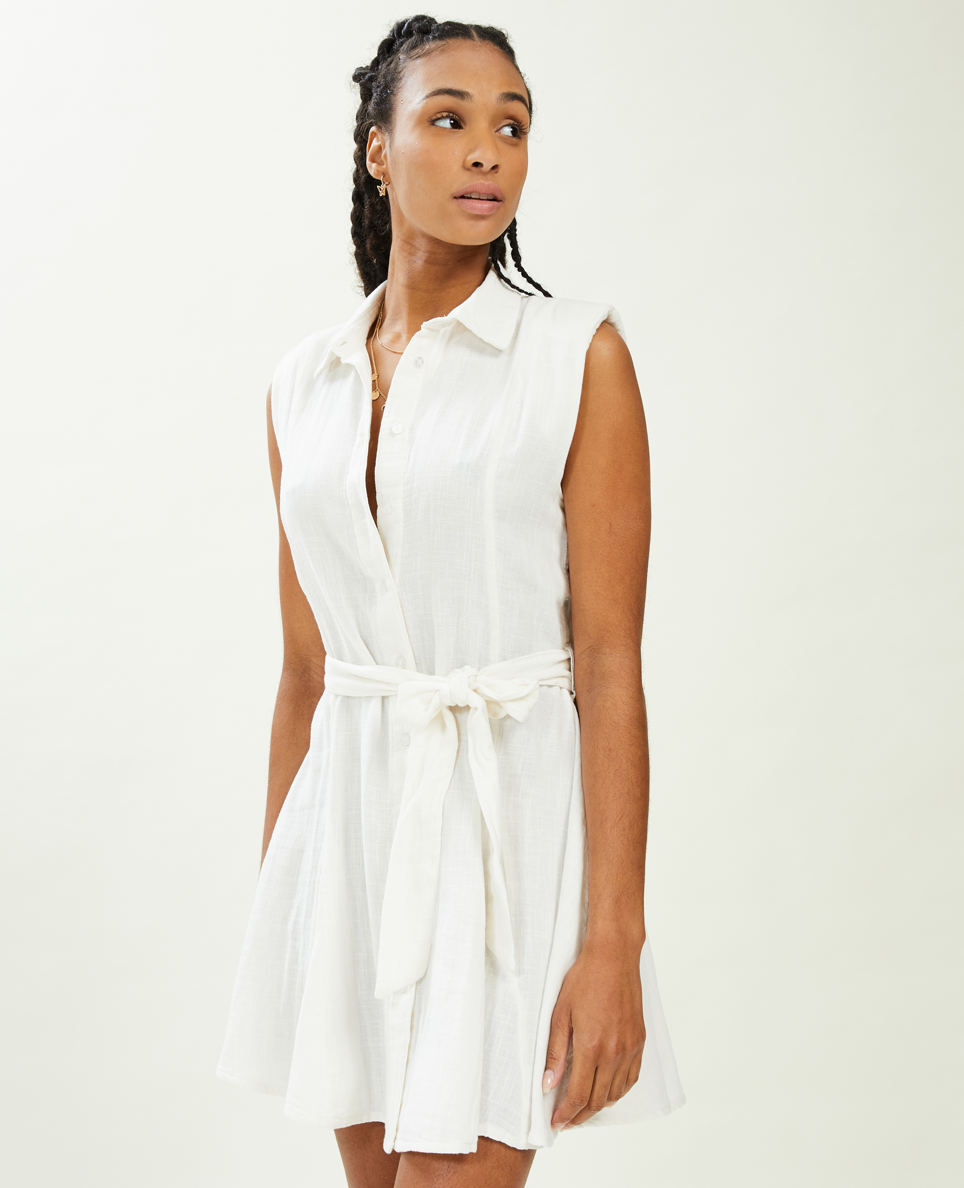Robe chemise courte en gaze de coton blanc - Pimkie