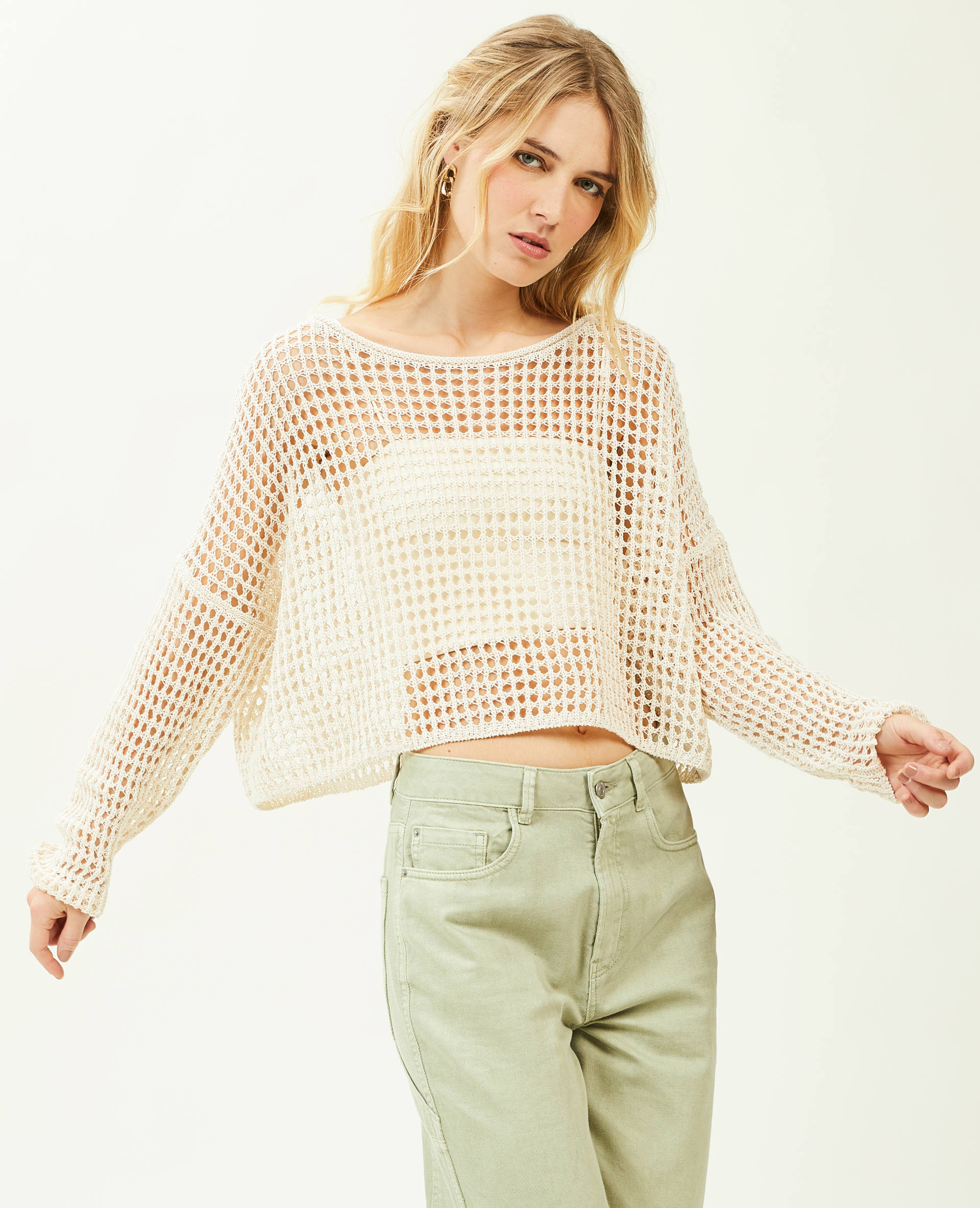 Pull cropped en filet blanc - Pimkie
