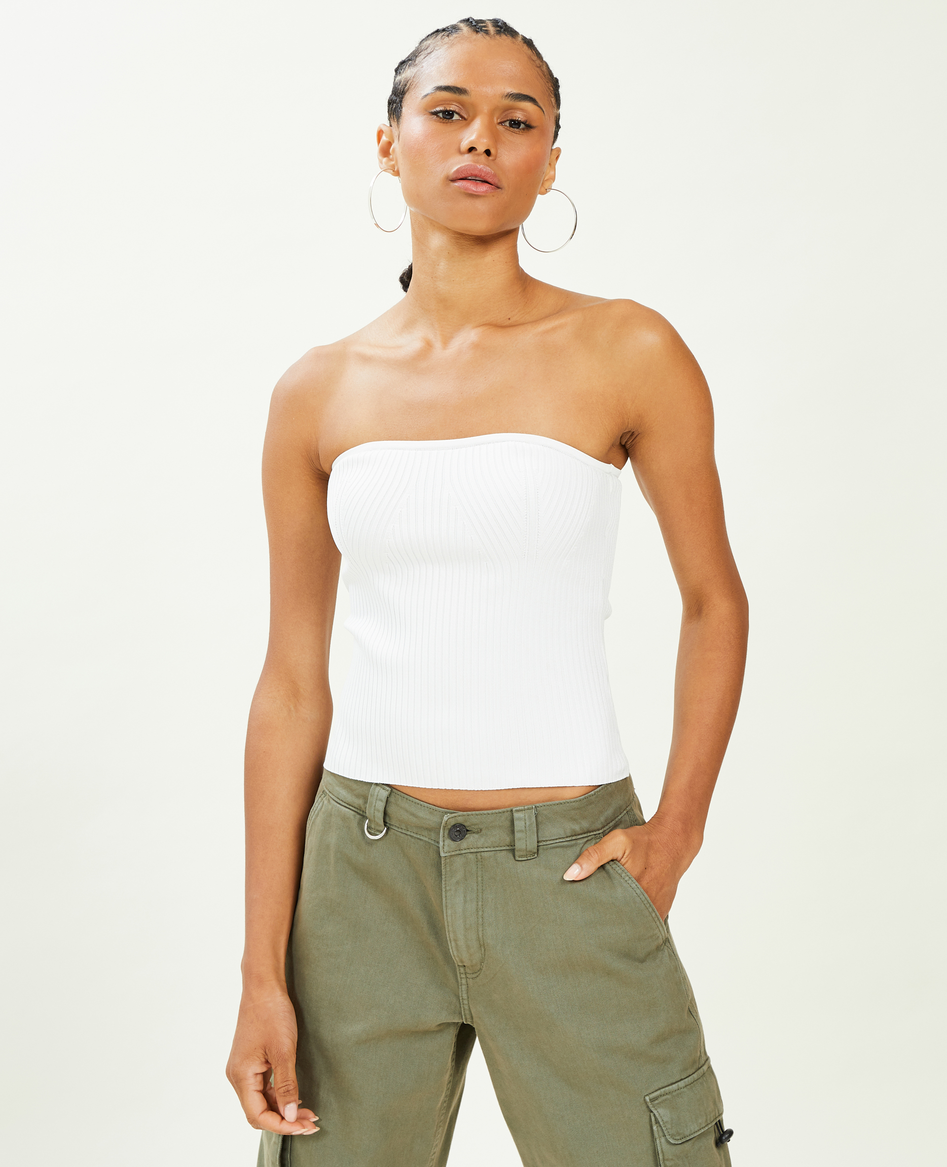 Top bustier en maille côtelée blanc - Pimkie