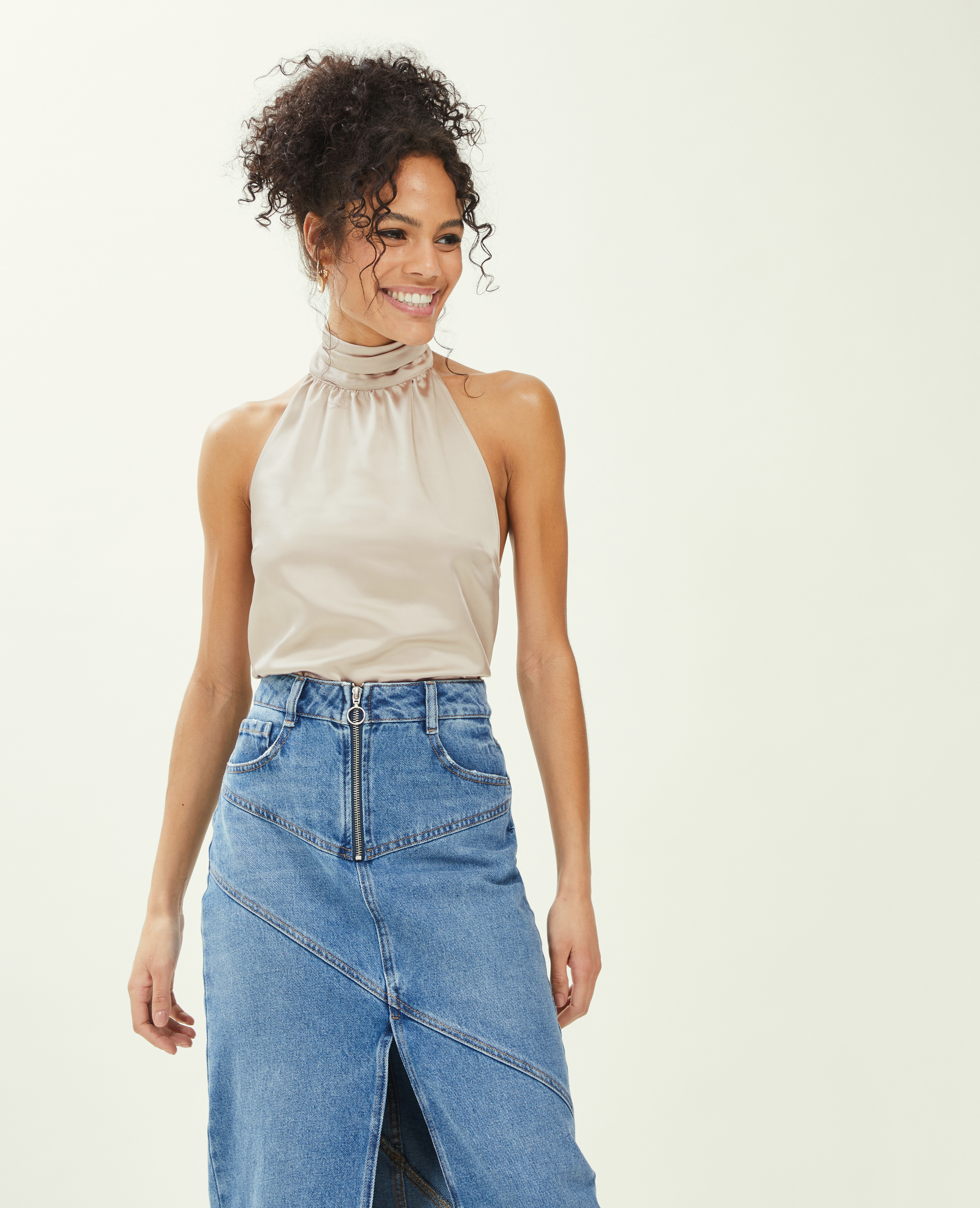 Top dos-nu satiné encolure américaine blanc - Pimkie
