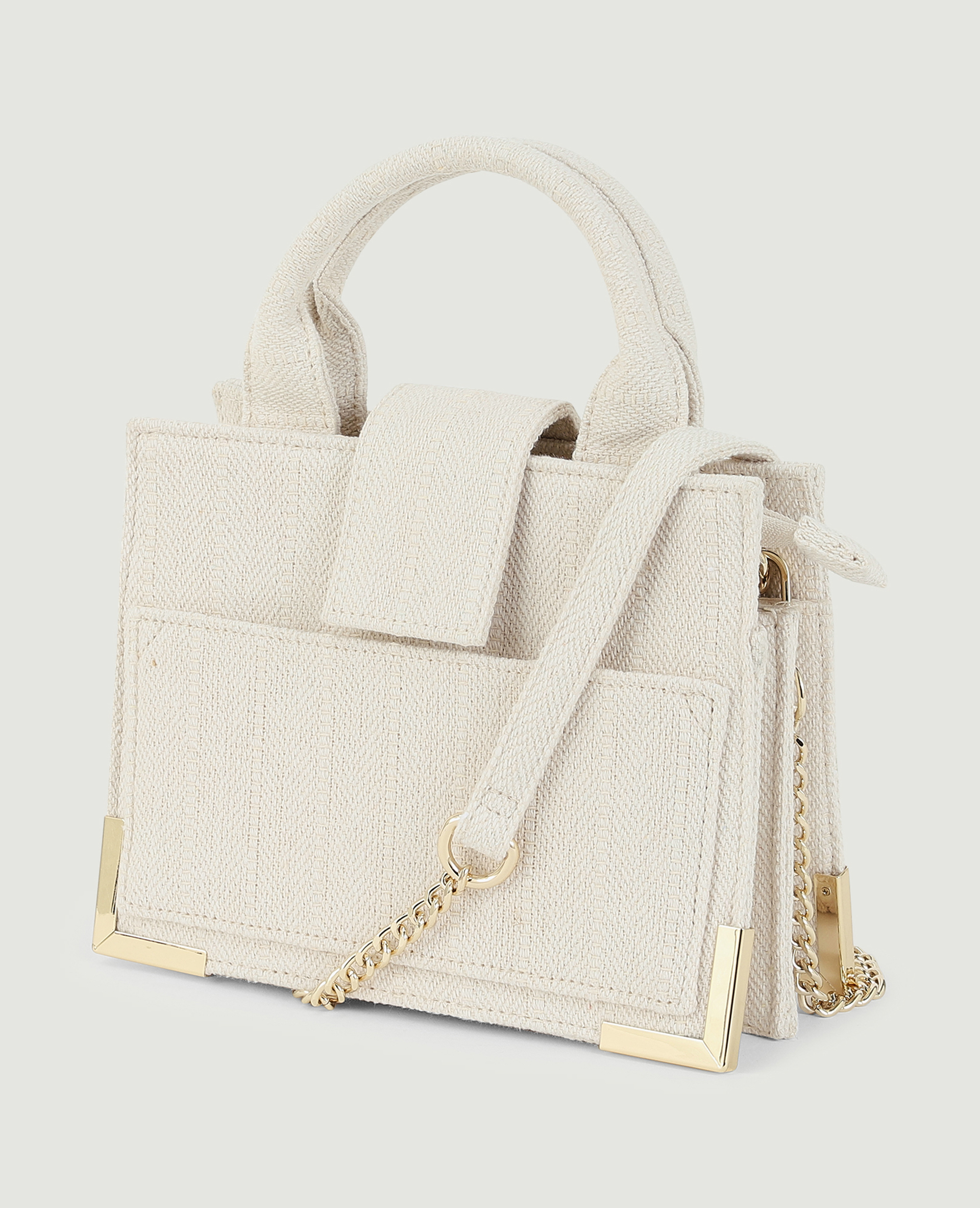 Sac rigide carré en tissu effet lin blanc - Pimkie