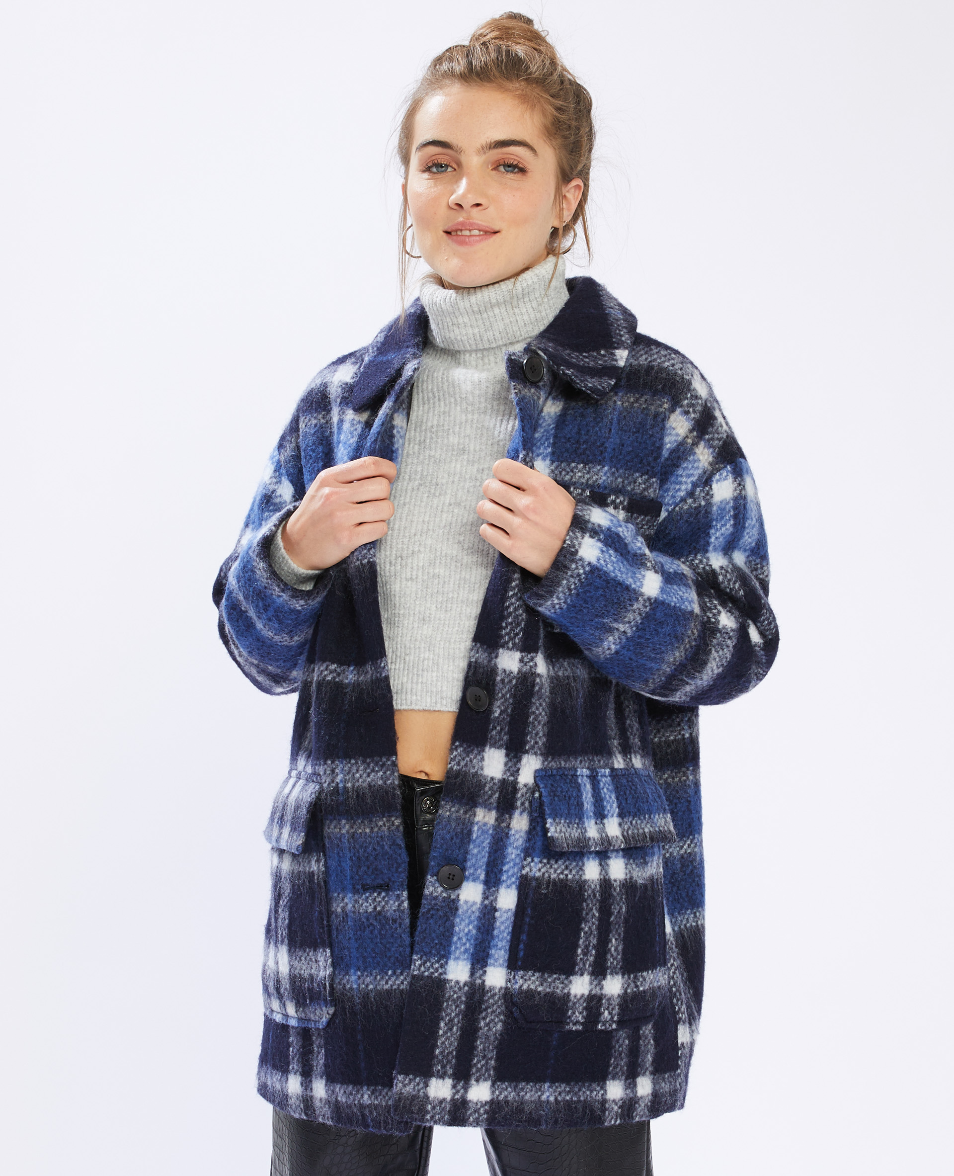 Manteau carreaux bleu on sale