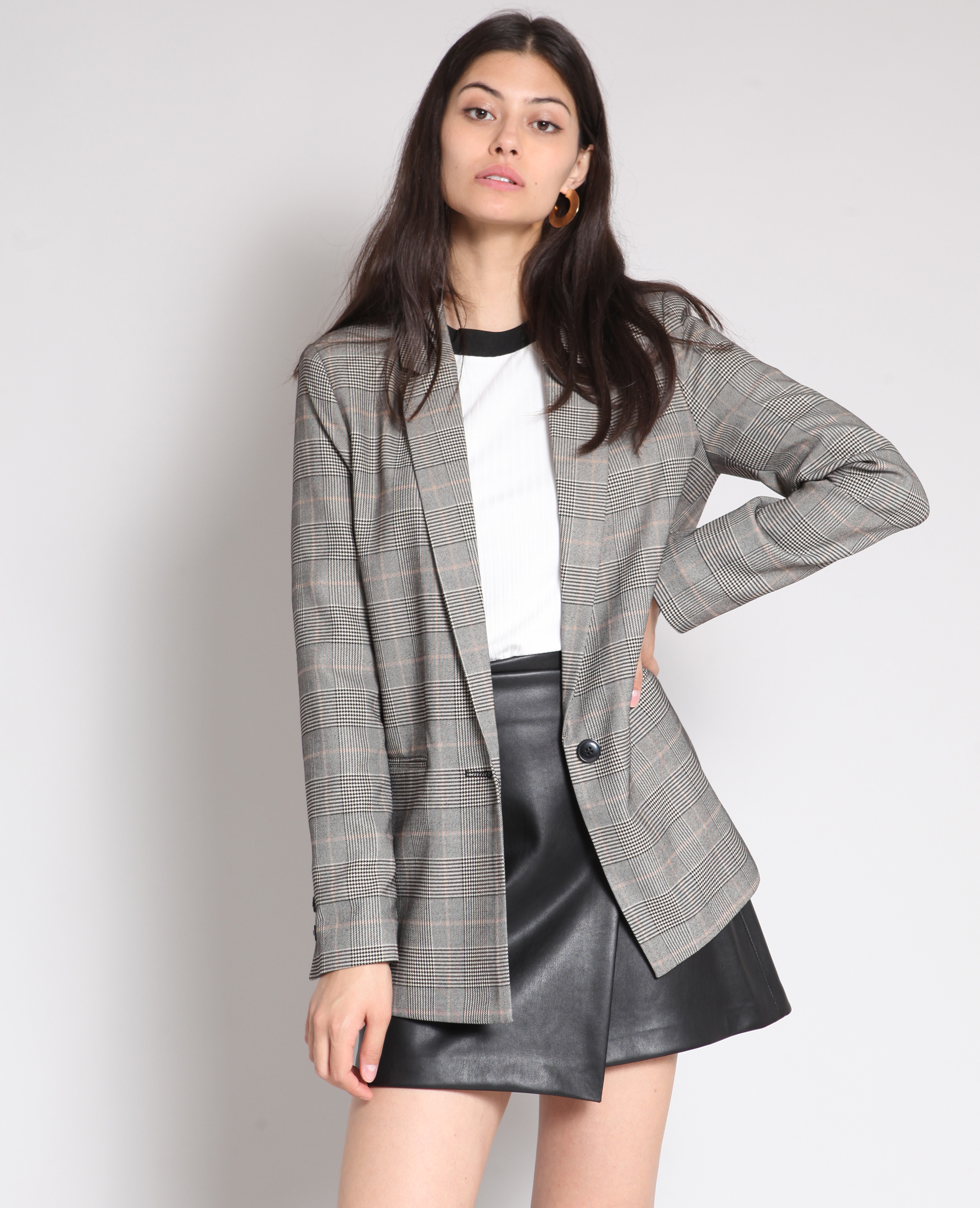 Blazer à carreaux gris - Pimkie