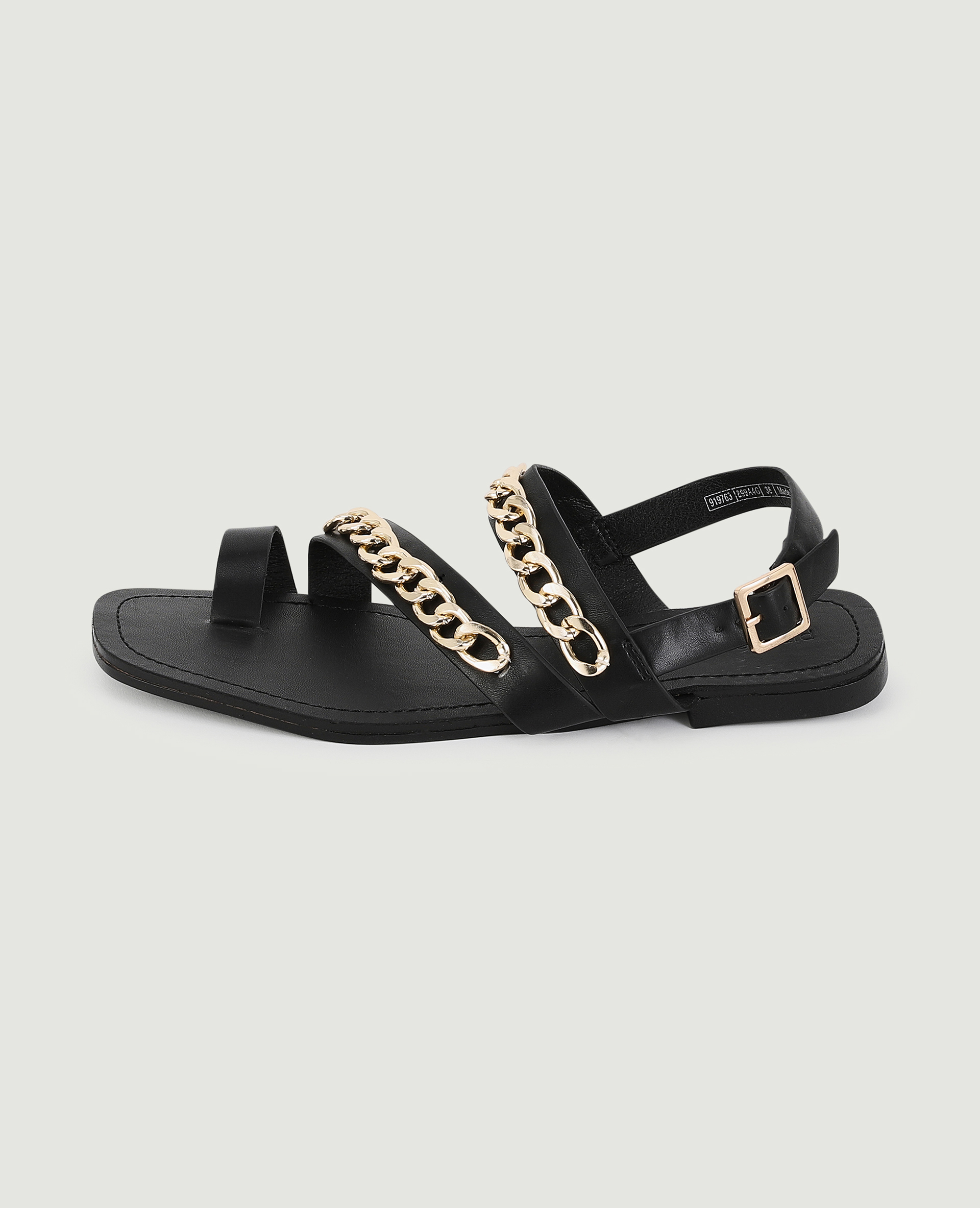 Sandales plates avec brides et chaines noir - Pimkie