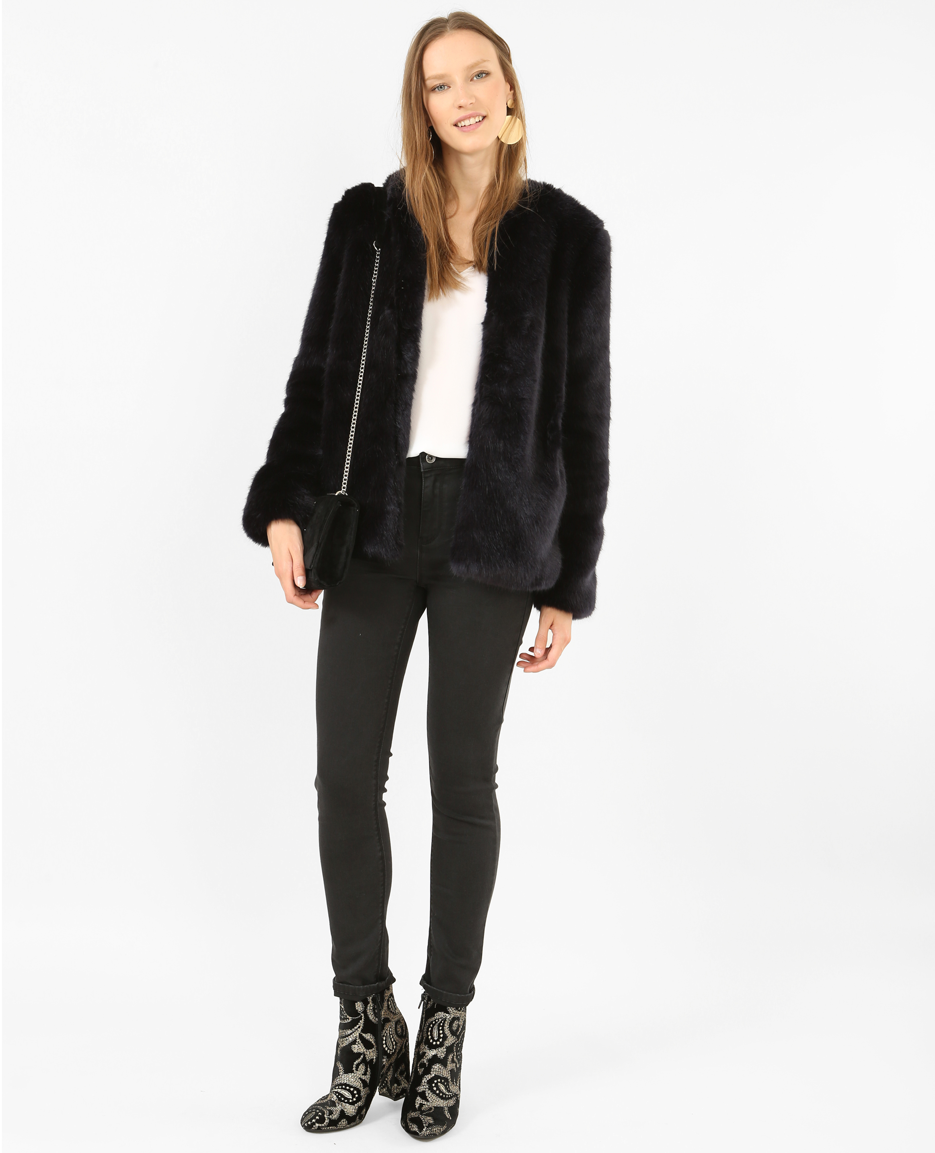Veste fausse fourrure bleu marine - Pimkie