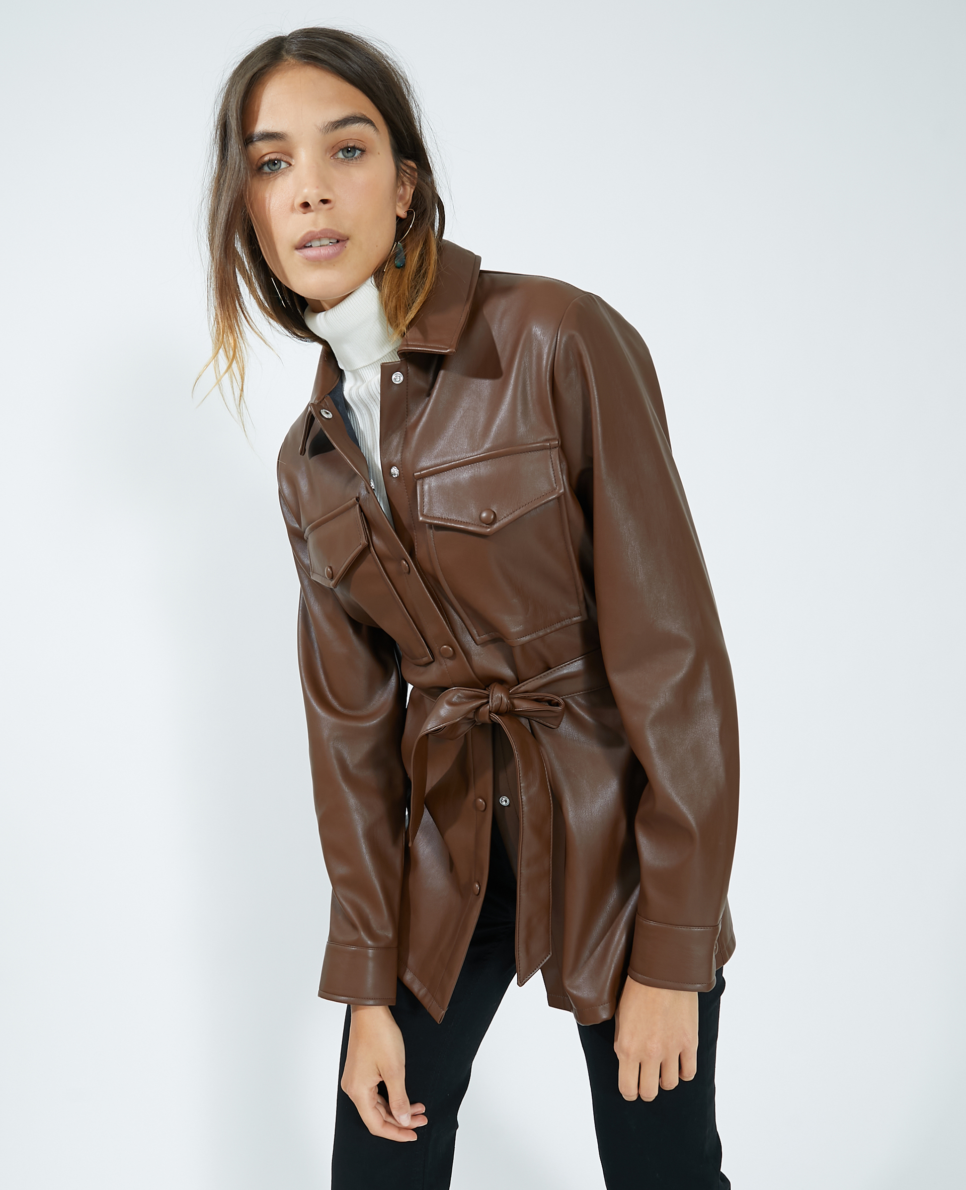 manteau en cuir marron femme