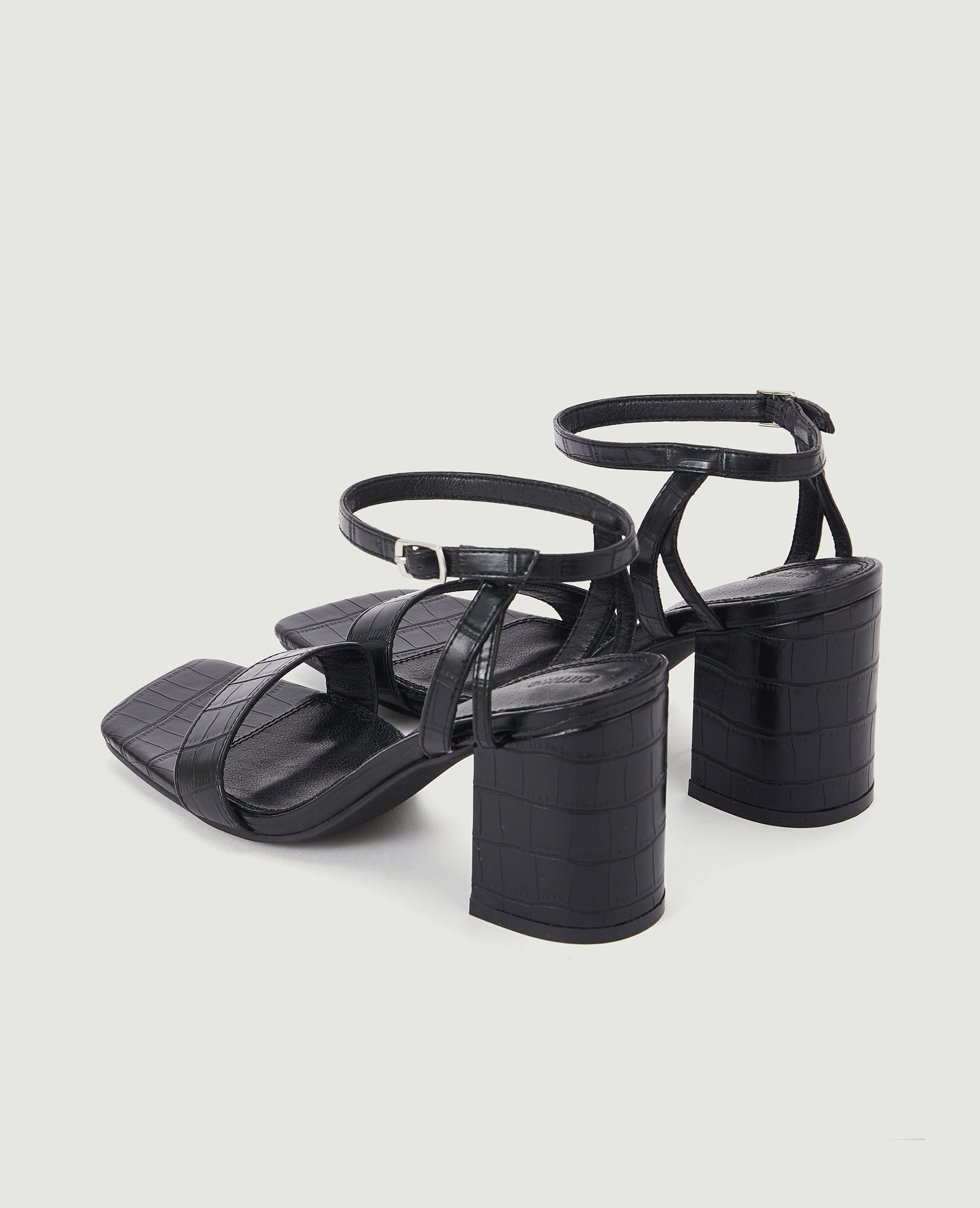 Sandales à talon effet croco noir - Pimkie