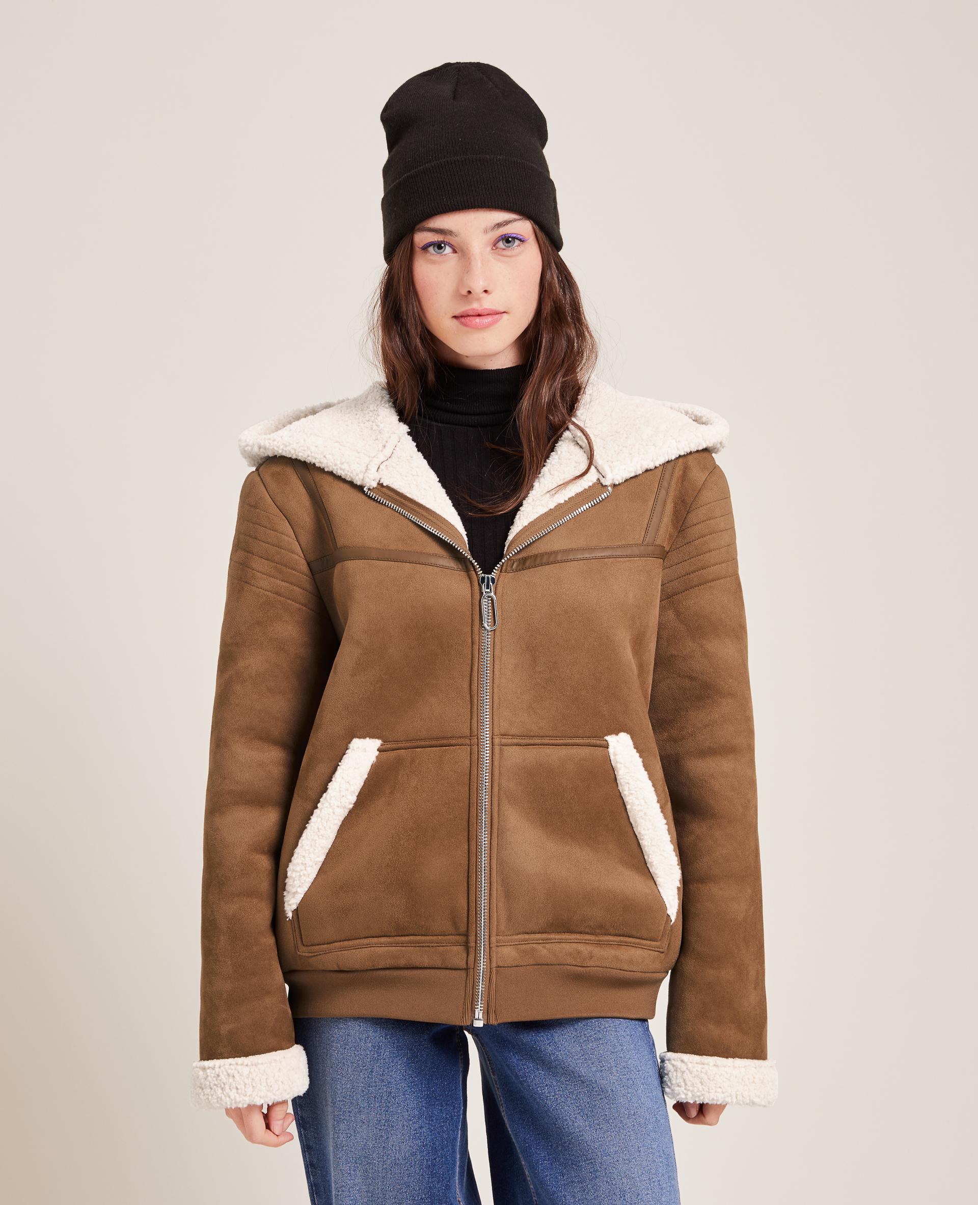 Blouson en suédine et sherpa écru - Pimkie
