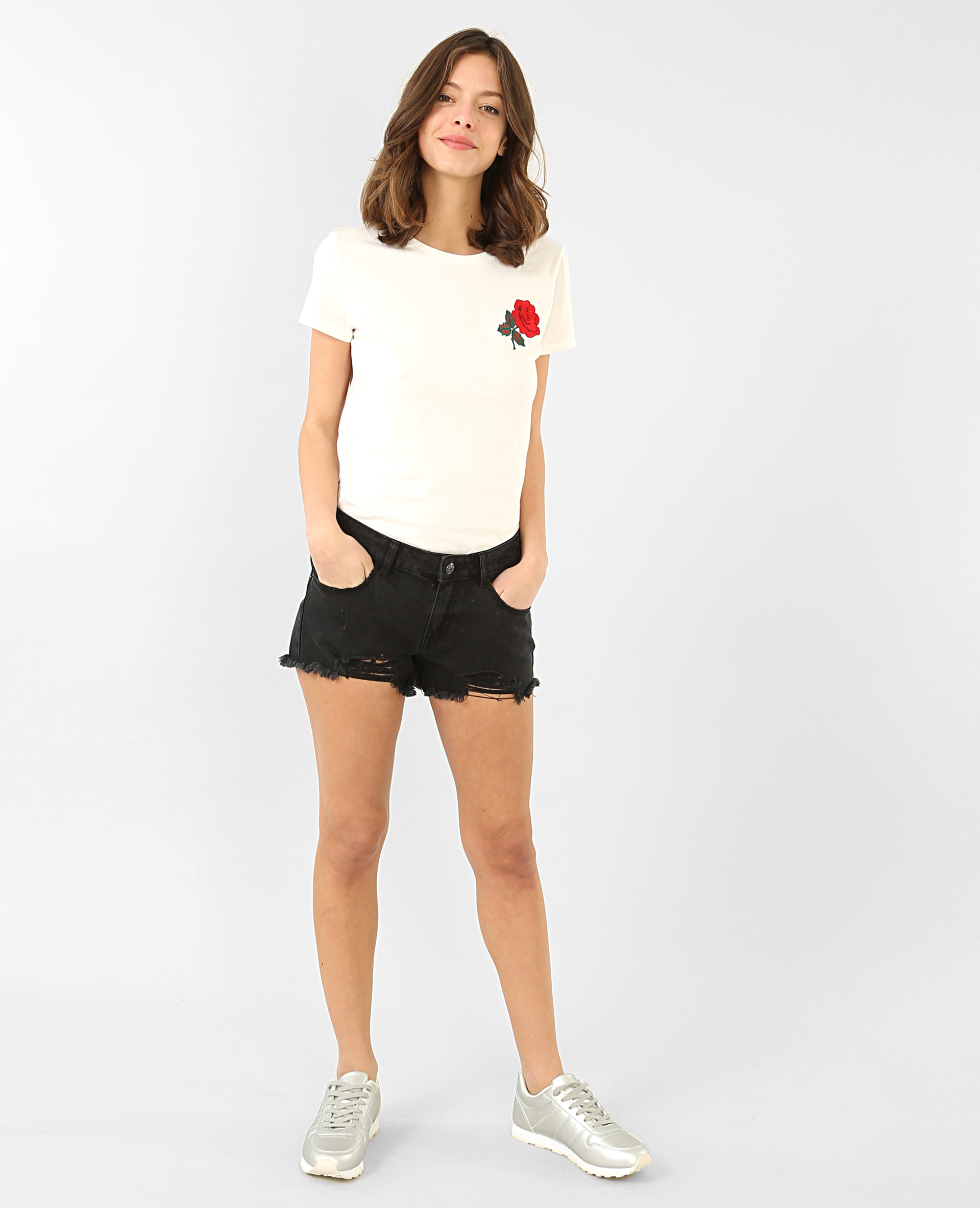 T-shirt broderie rose blanc - Pimkie