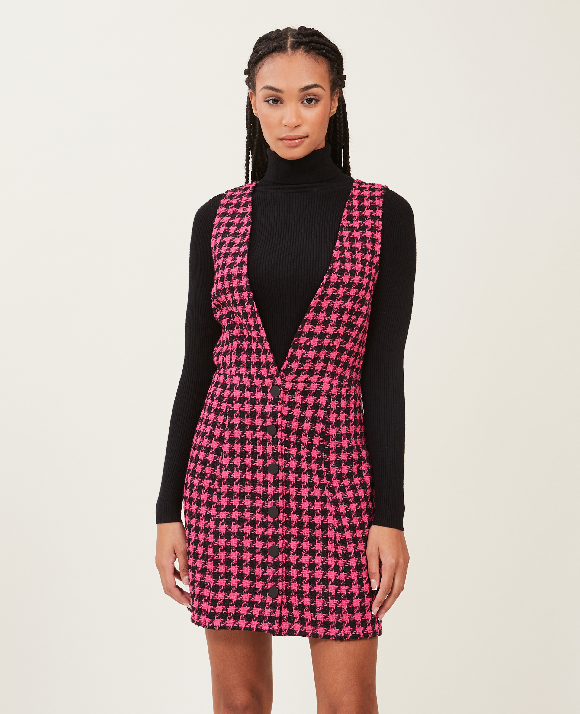 Robe en tweed avec boutons rose - Pimkie