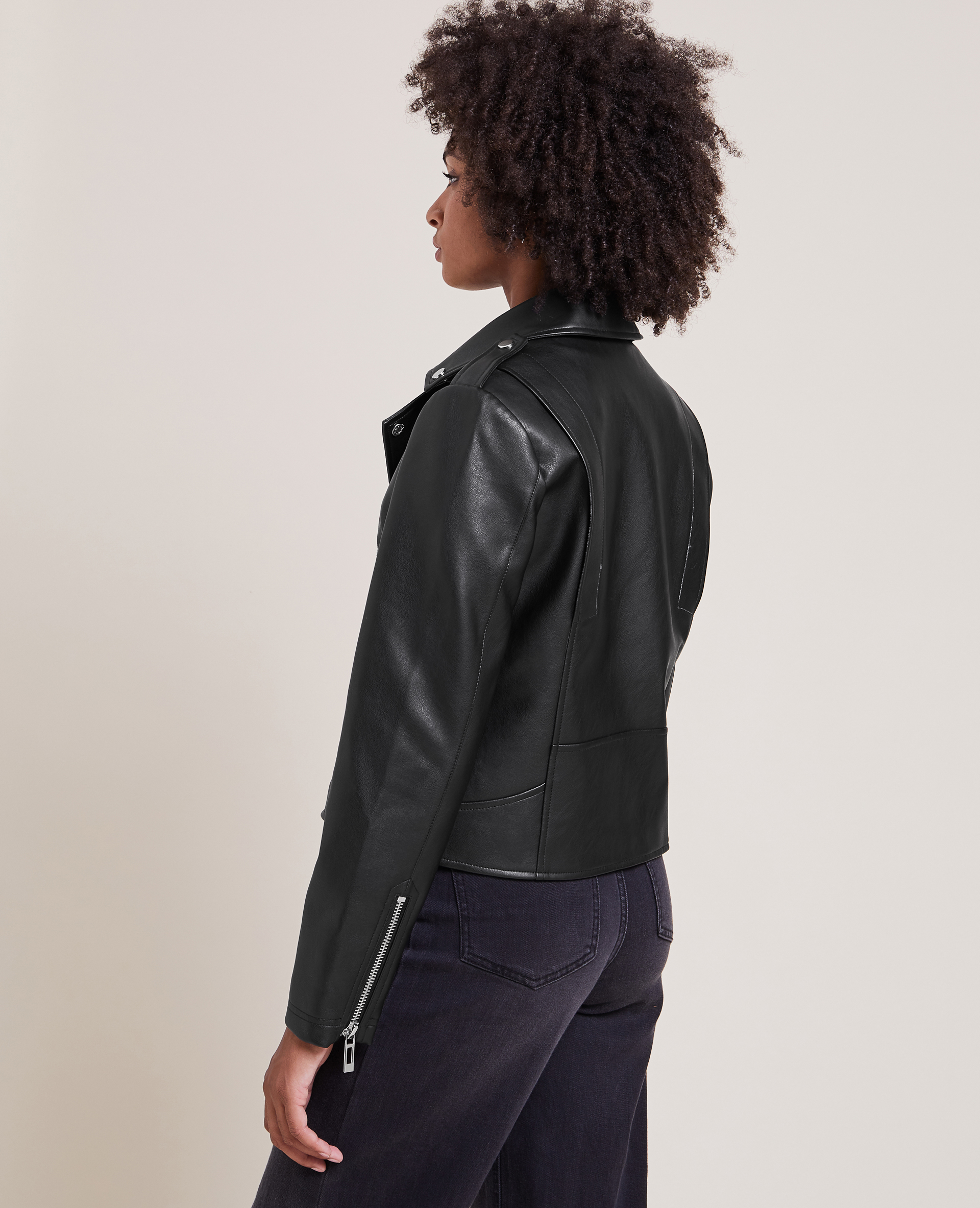 Blouson biker en simili cuir noir - Pimkie