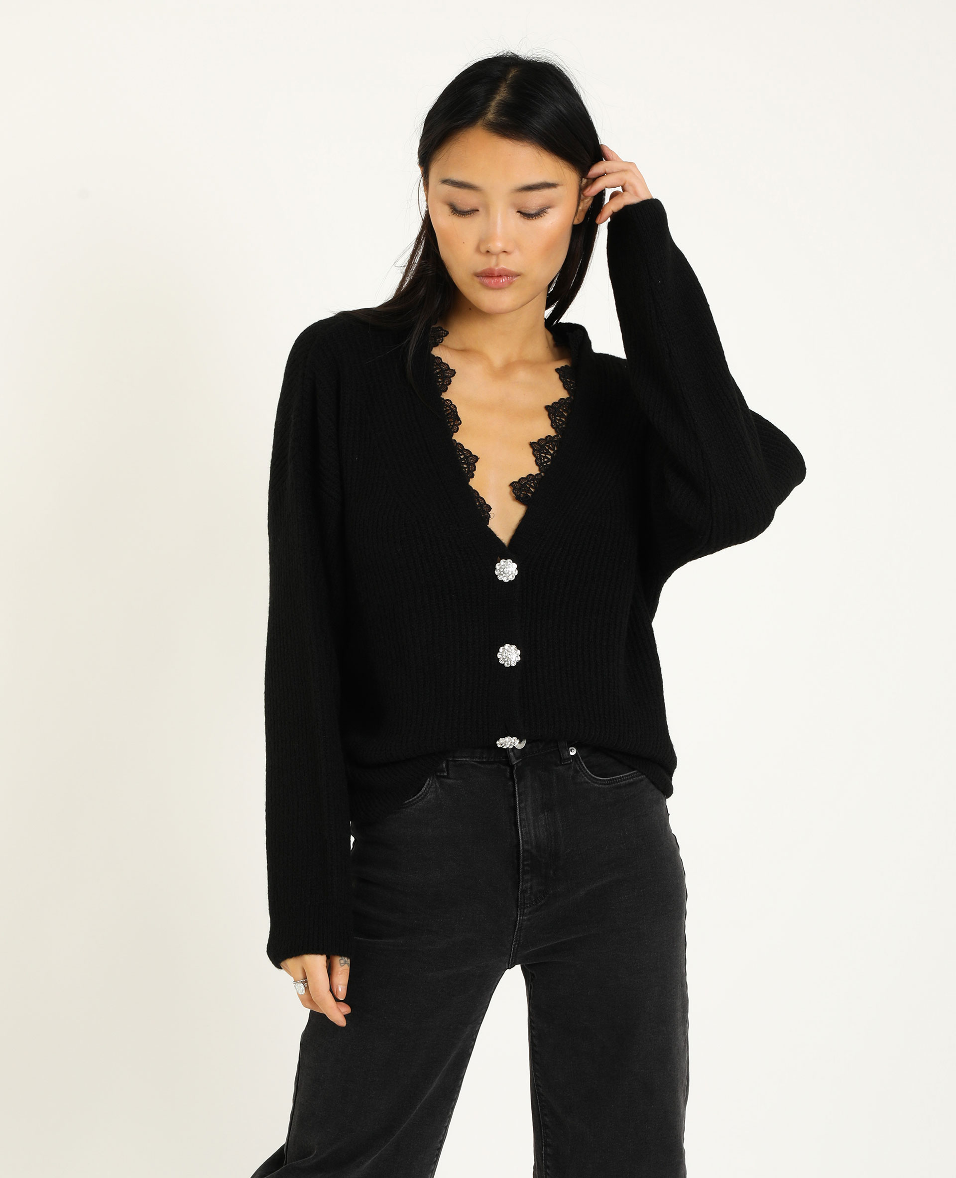 Gilet long deals dentelle noir