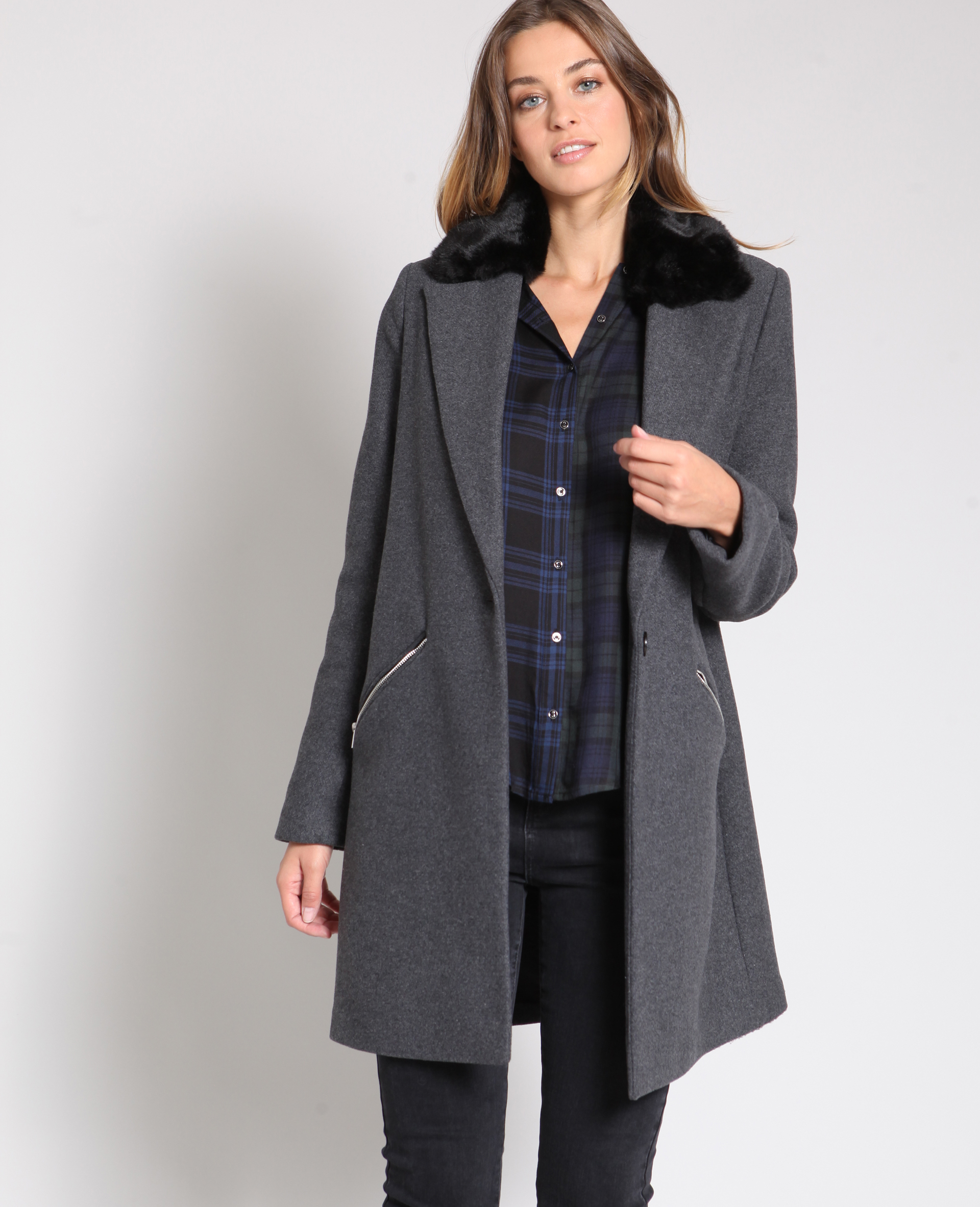 Manteau long gris - Pimkie