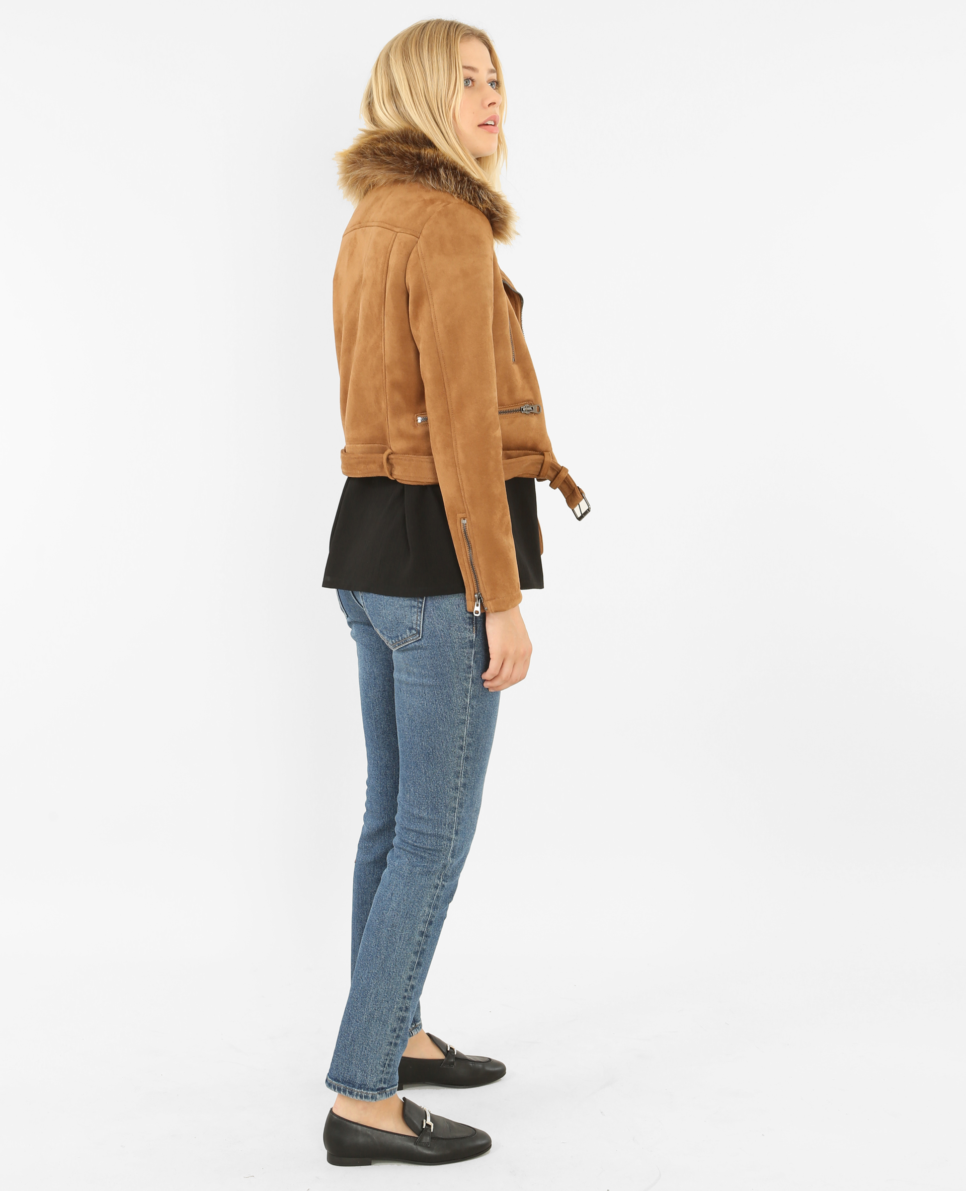 Blouson biker suédine camel - Pimkie