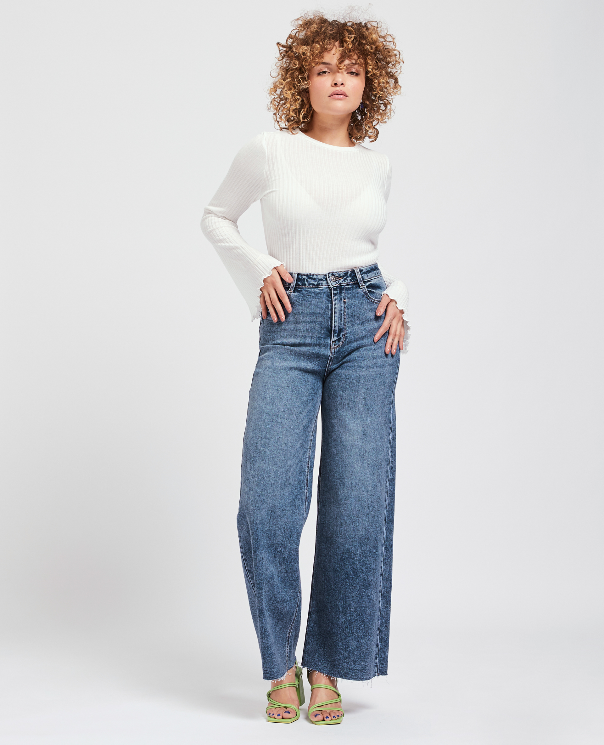 Jean large effet délavé bleu - Pimkie