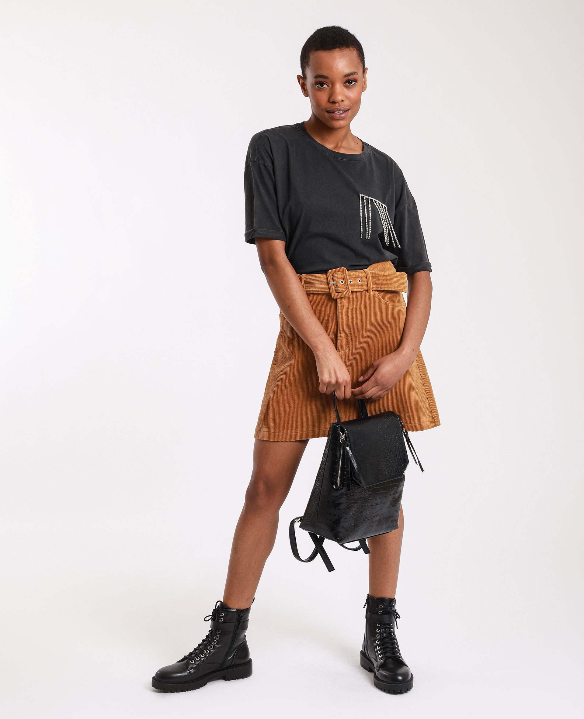 Jupe en velours camel - Pimkie