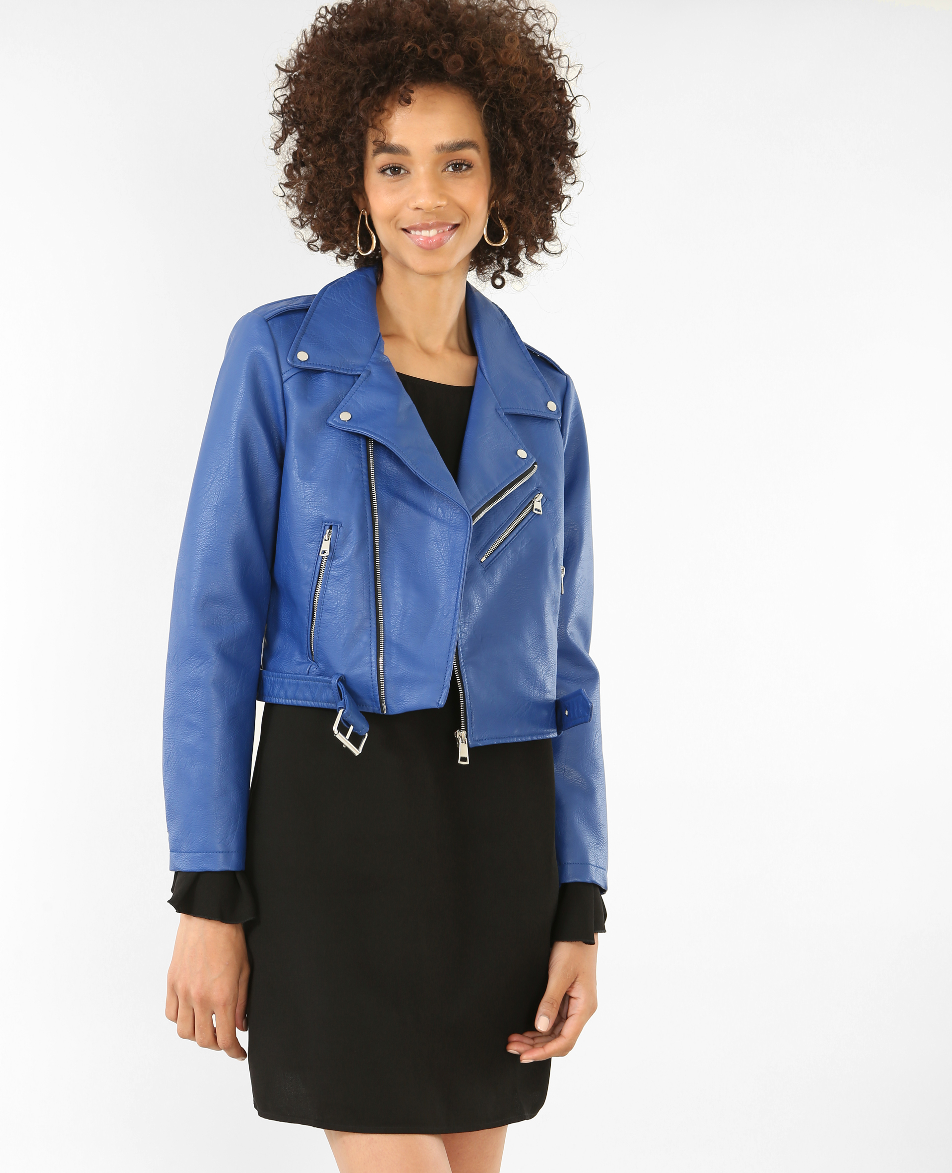 Veste en sales cuir bleu electrique