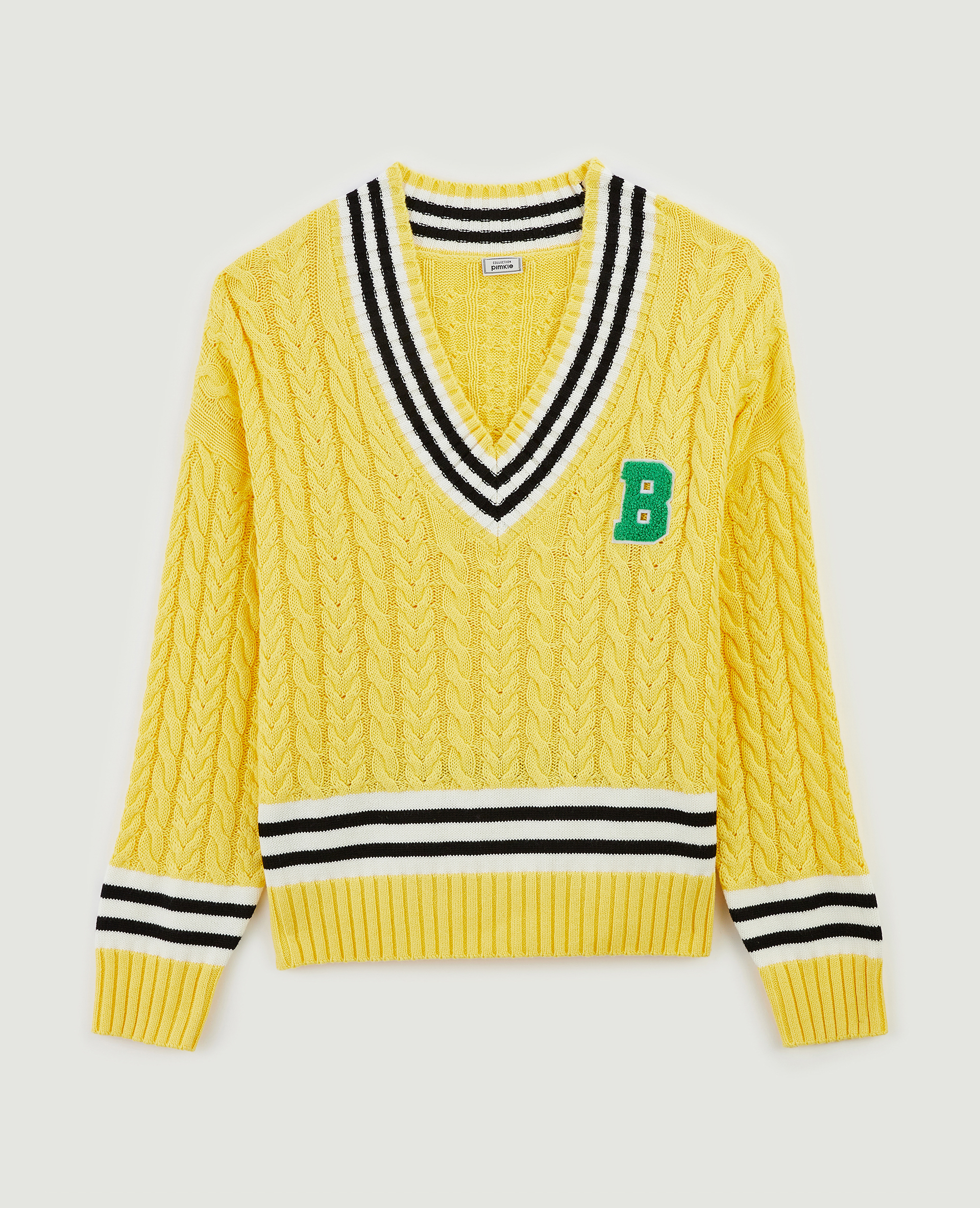 Pull maille torsadée col V jaune - Pimkie