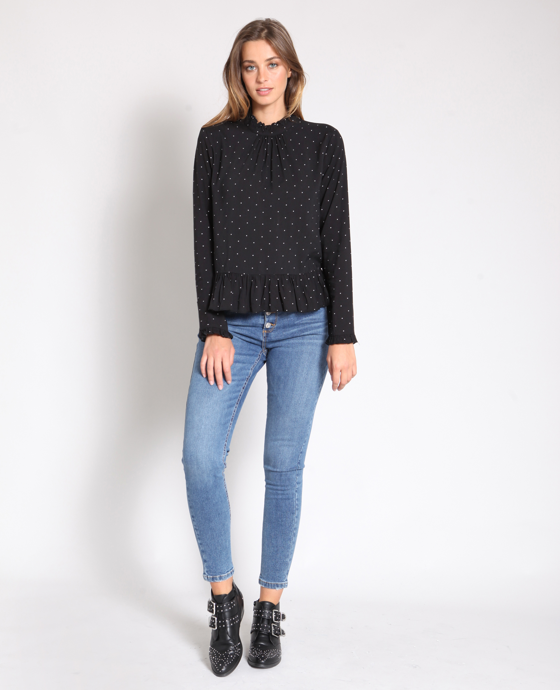 Blouse à petits pois noir - Pimkie
