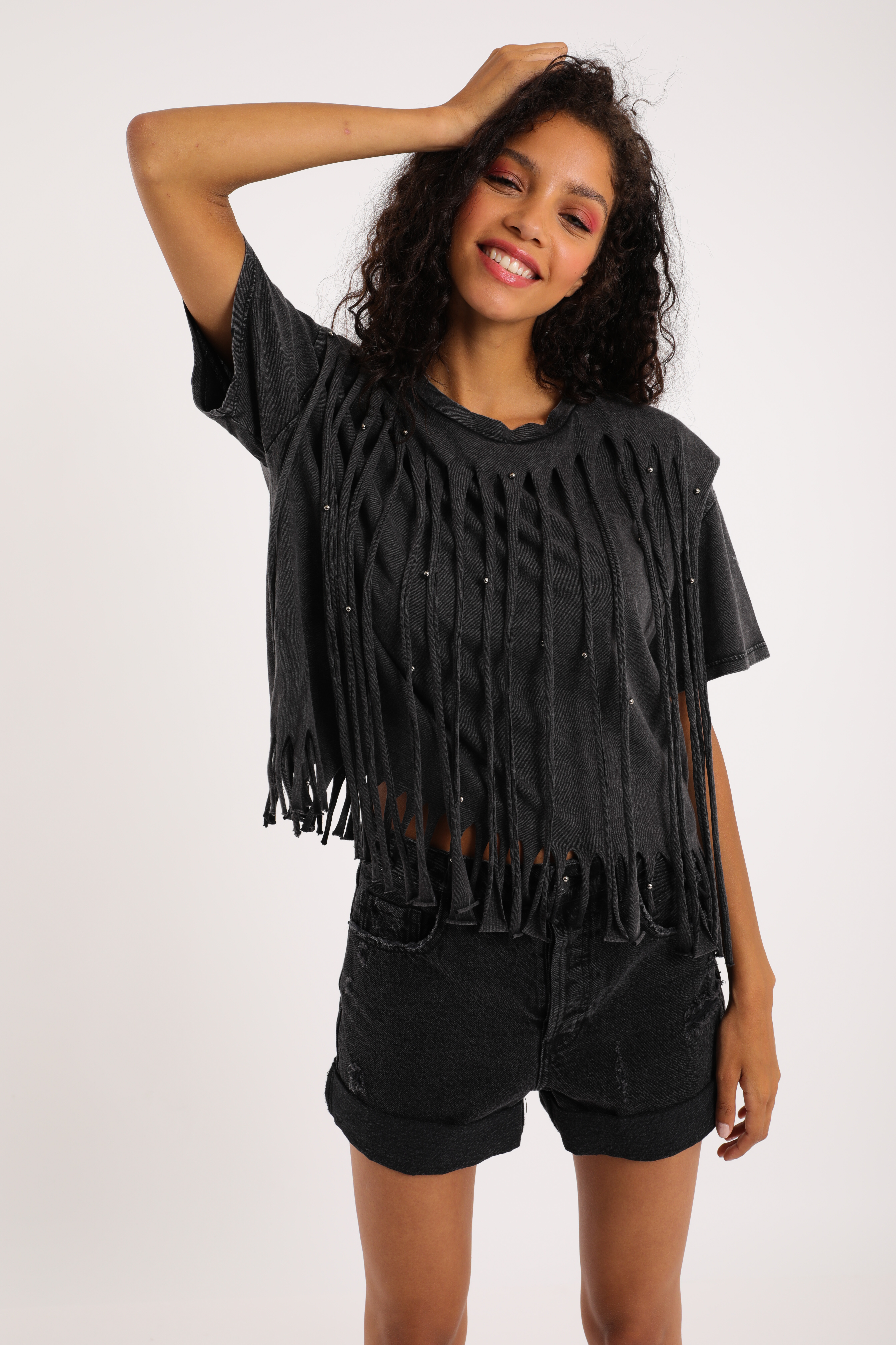T shirt franges et perles