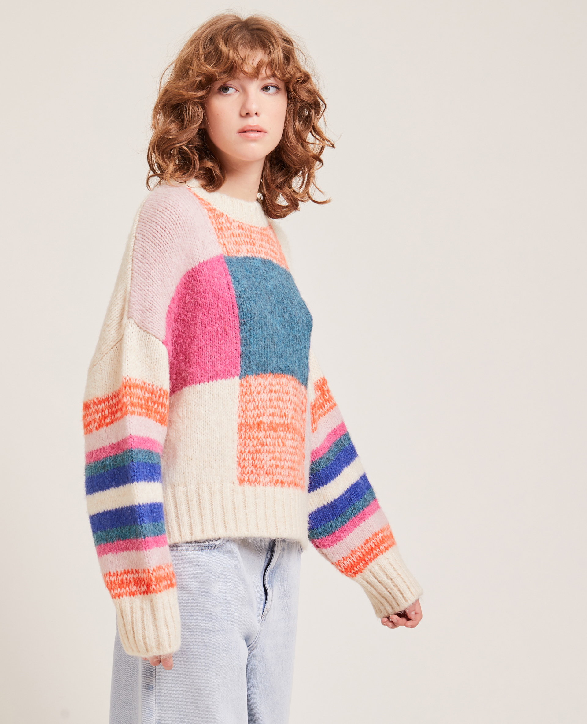 Pull colorblock fantaisie blanc - Pimkie