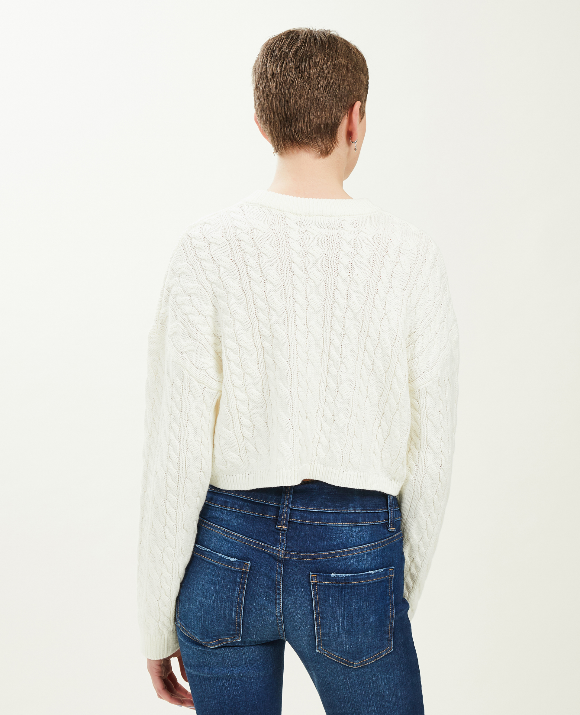 Pull court en maille torsadée blanc - Pimkie