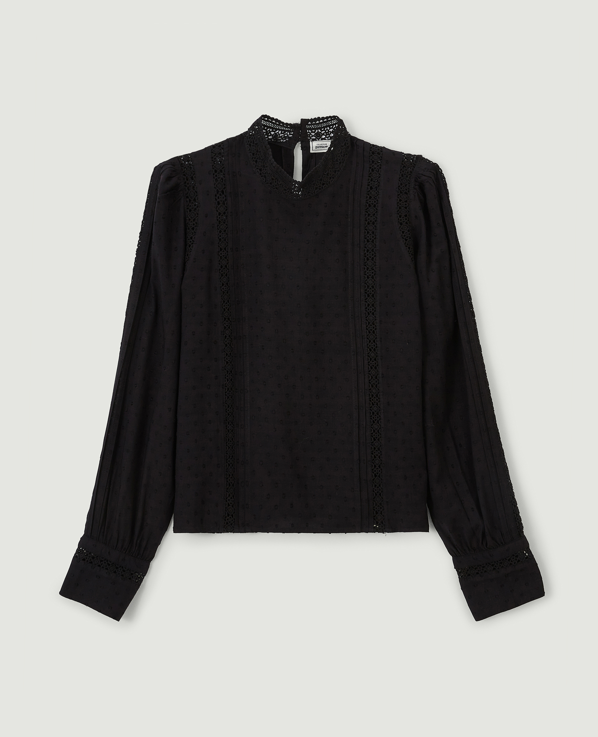 Blouse dentelle et plumetis noir - Pimkie