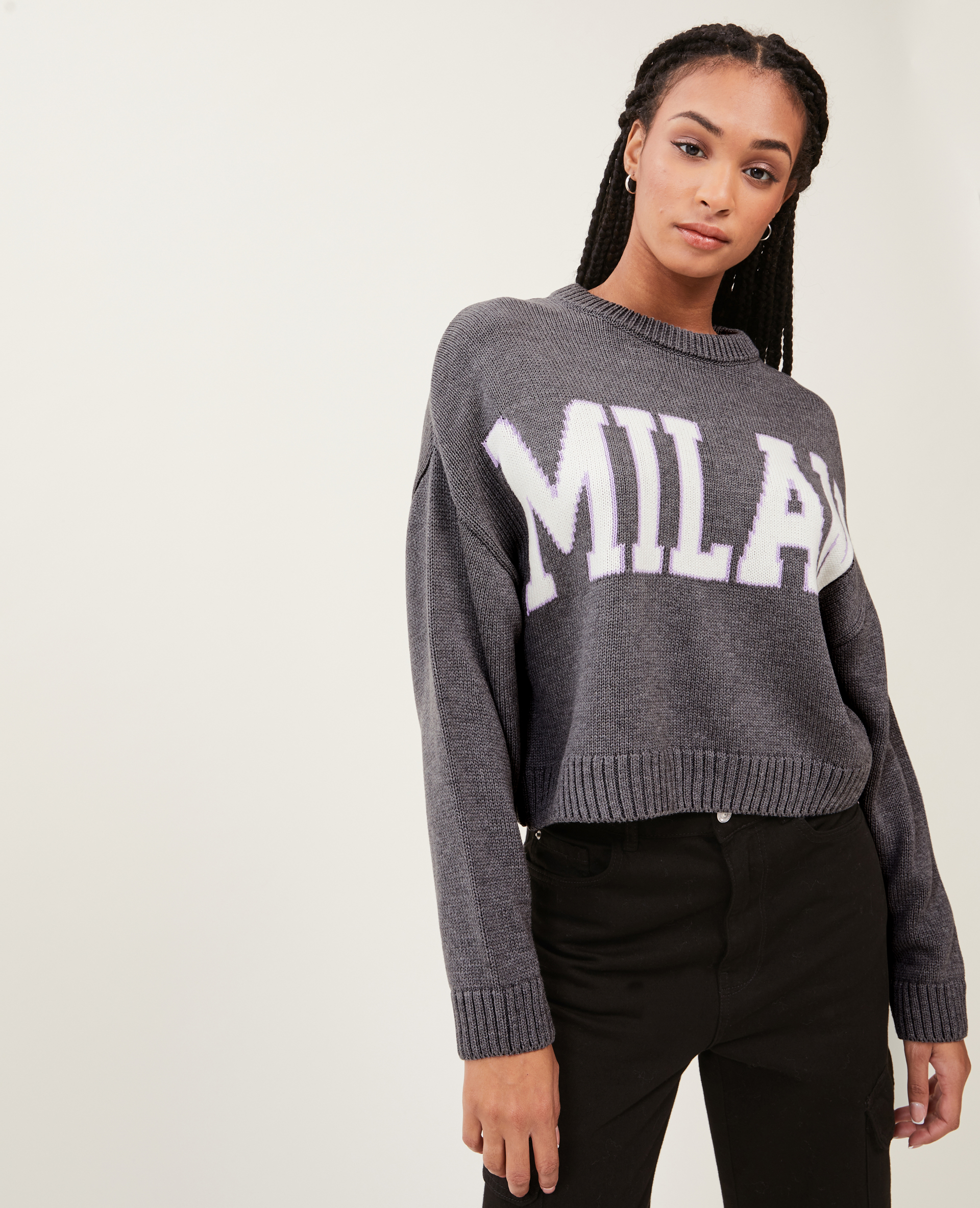 Pull court en maille gris clair - Pimkie