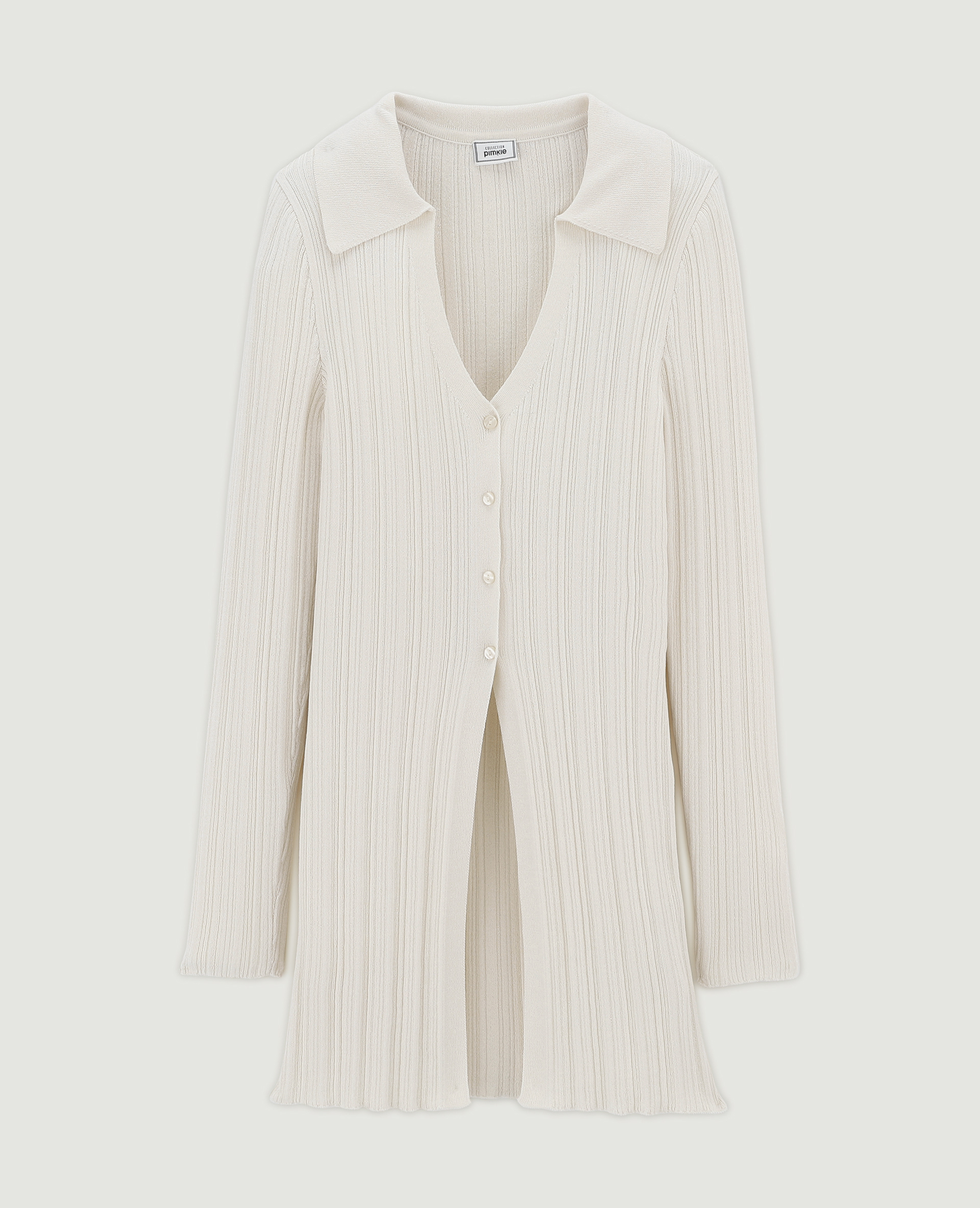 Gilet long en maille côtelée col polo écru - Pimkie