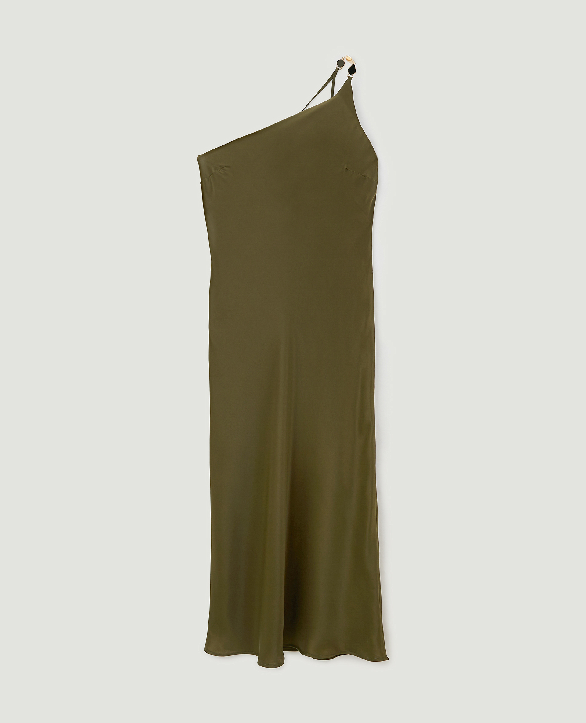 Robe asymétrique satinée avec bretelle bijou taupe - Pimkie