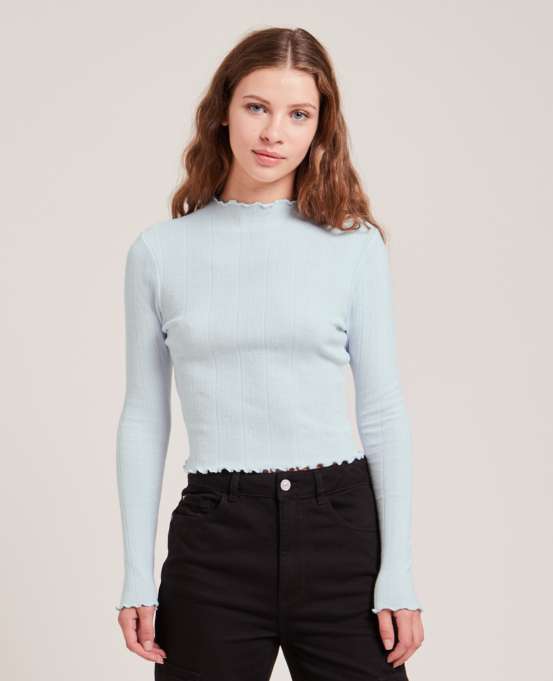 Pull maille fine côtelée bleu clair - Pimkie