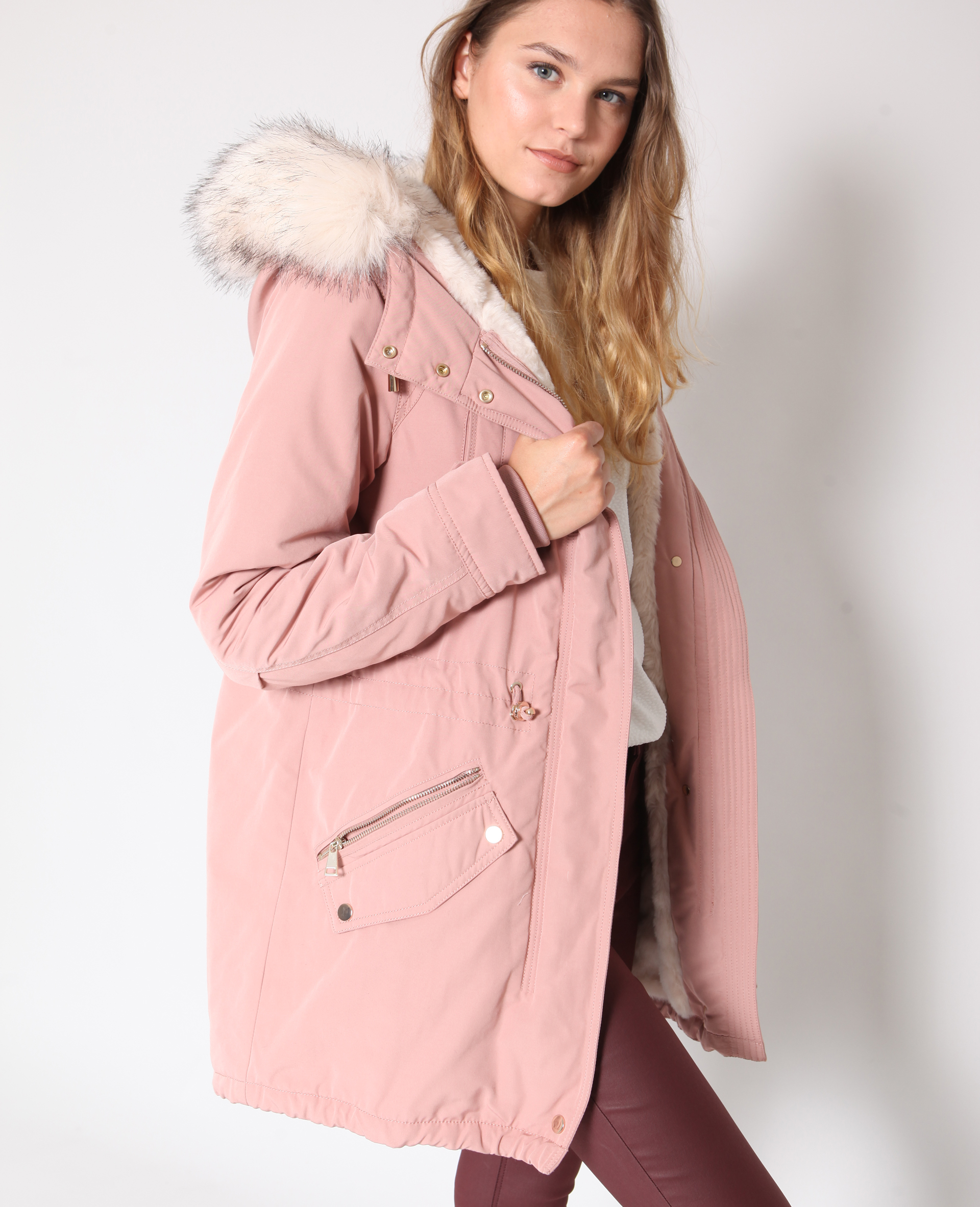 parka femme rose poudre