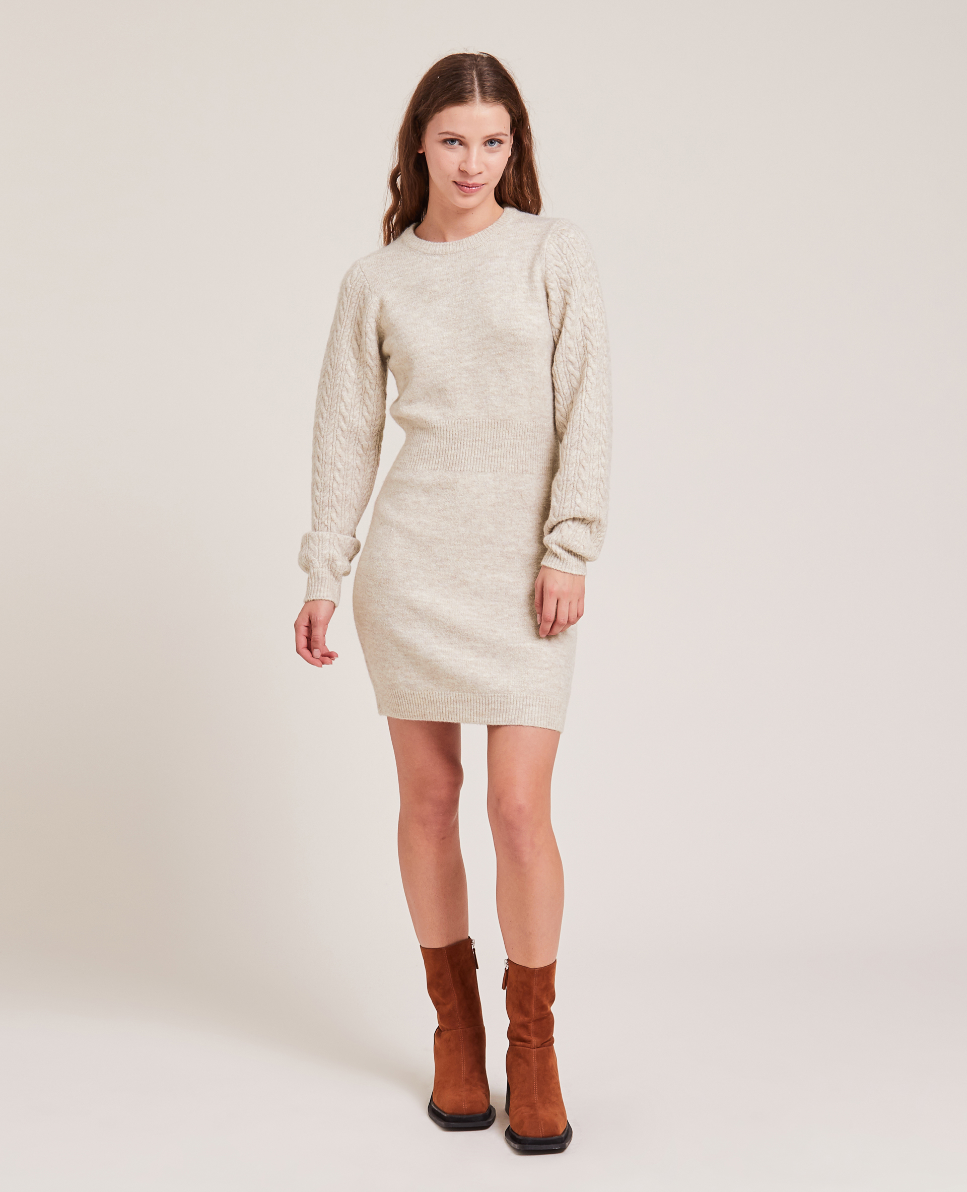 Robe en maille taille marquée taupe - Pimkie