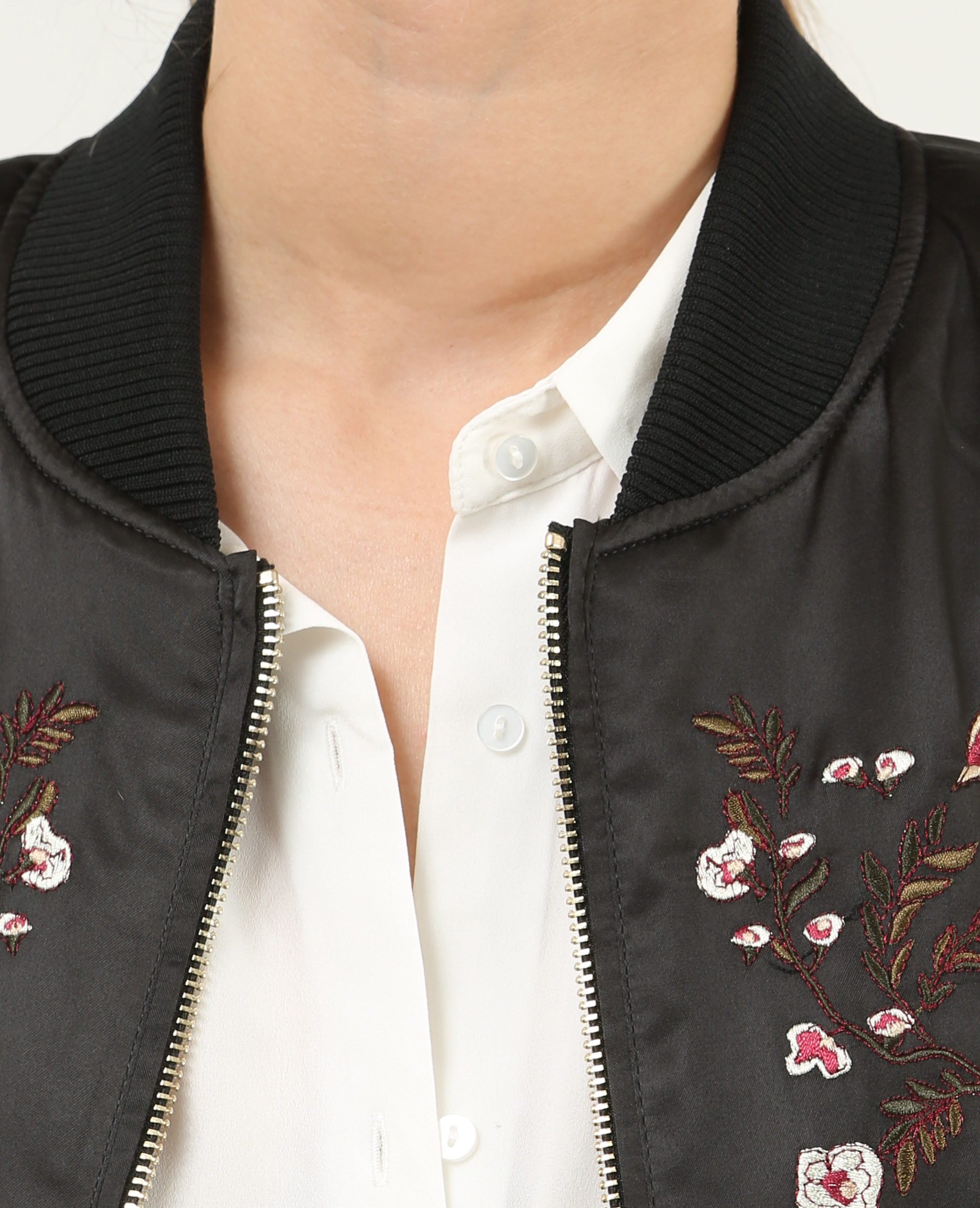 Bomber brodé satiné noir 326124899A08 Pimkie