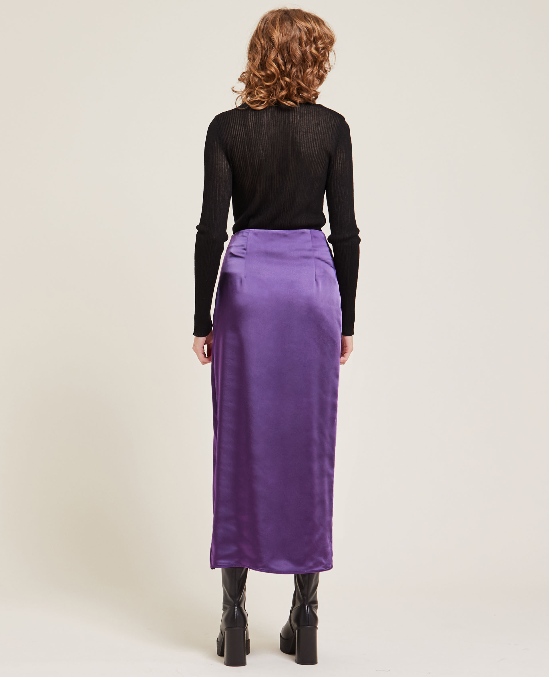 Jupe longue fendue en satin violet - Pimkie