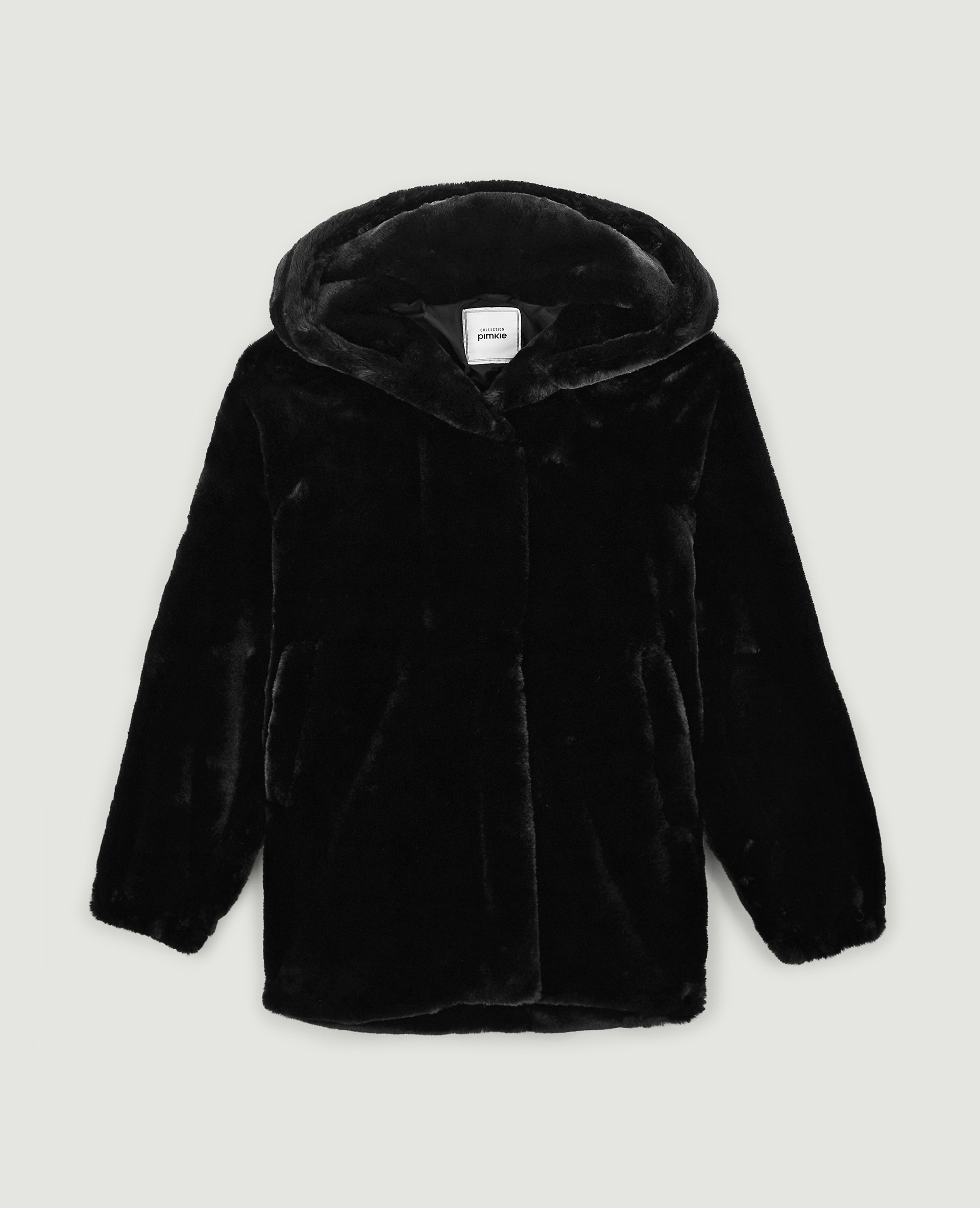 Manteau fausse fourrure avec capuche noir - Pimkie
